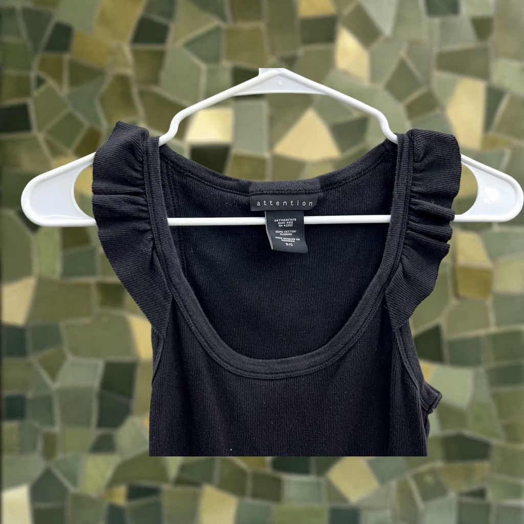Vintage Womens Attention Tank Top Black Sleeveless Ruffled Arm Small Tank Top Obvious Minimalist Summer Casual Shirt Womens Size S / US 4 / IT 40 - 1 Thumbnail
