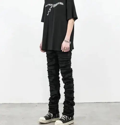 High Sport × Jean Skinny Denim Jeans Heavy Destruction Ripped Size US 32 / EU 48 - 3 Thumbnail
