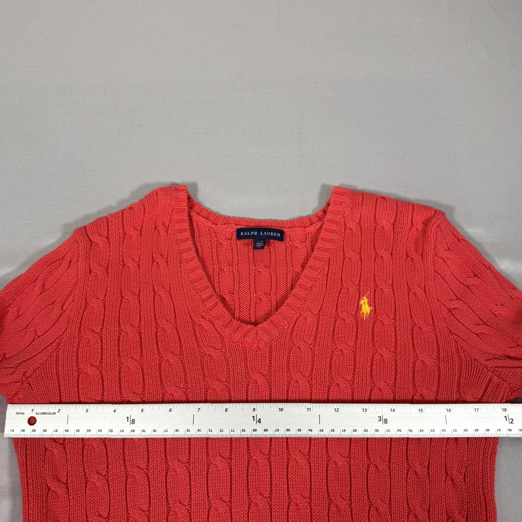 Polo Ralph Lauren Polo Ralph Lauren Sweater Women Large Red Cable Knit V Neck Cotton Pullover Pony Size L / US 10 / IT 46 - 4 Thumbnail