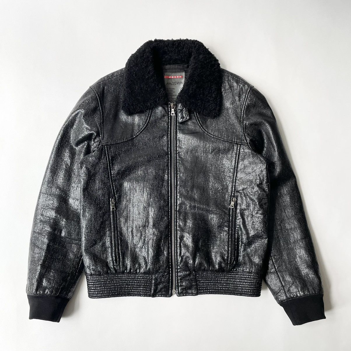 Pre-owned Prada A/w 08 Resin Coated Bomber Jacket In Black