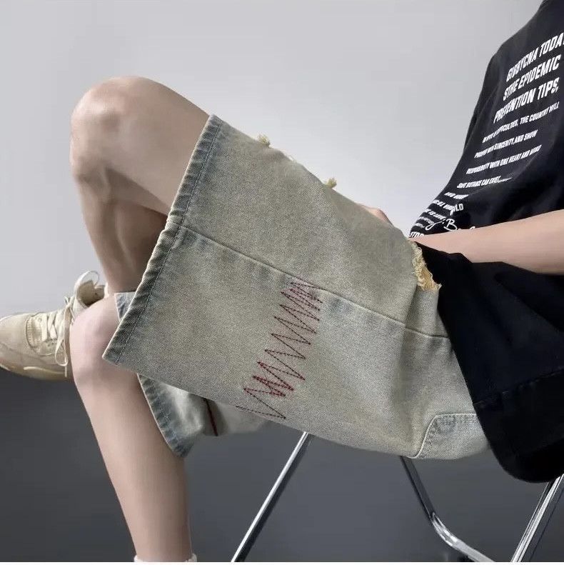 Denime × Japanese Brand Streetwear Shorts Casual Loose-fit Straight-leg Ripped Denim Size US 33 - 10 Thumbnail