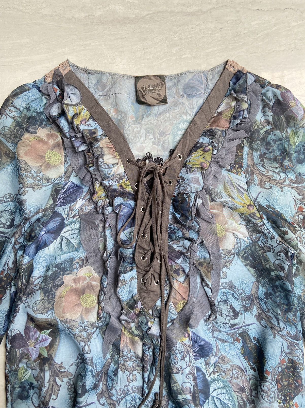 Designer × Japanese Brand × Seditionaries OZZ ANGELO Flower Motive Blouse Size XS / US 0-2 / IT 36-38 - 3 Thumbnail