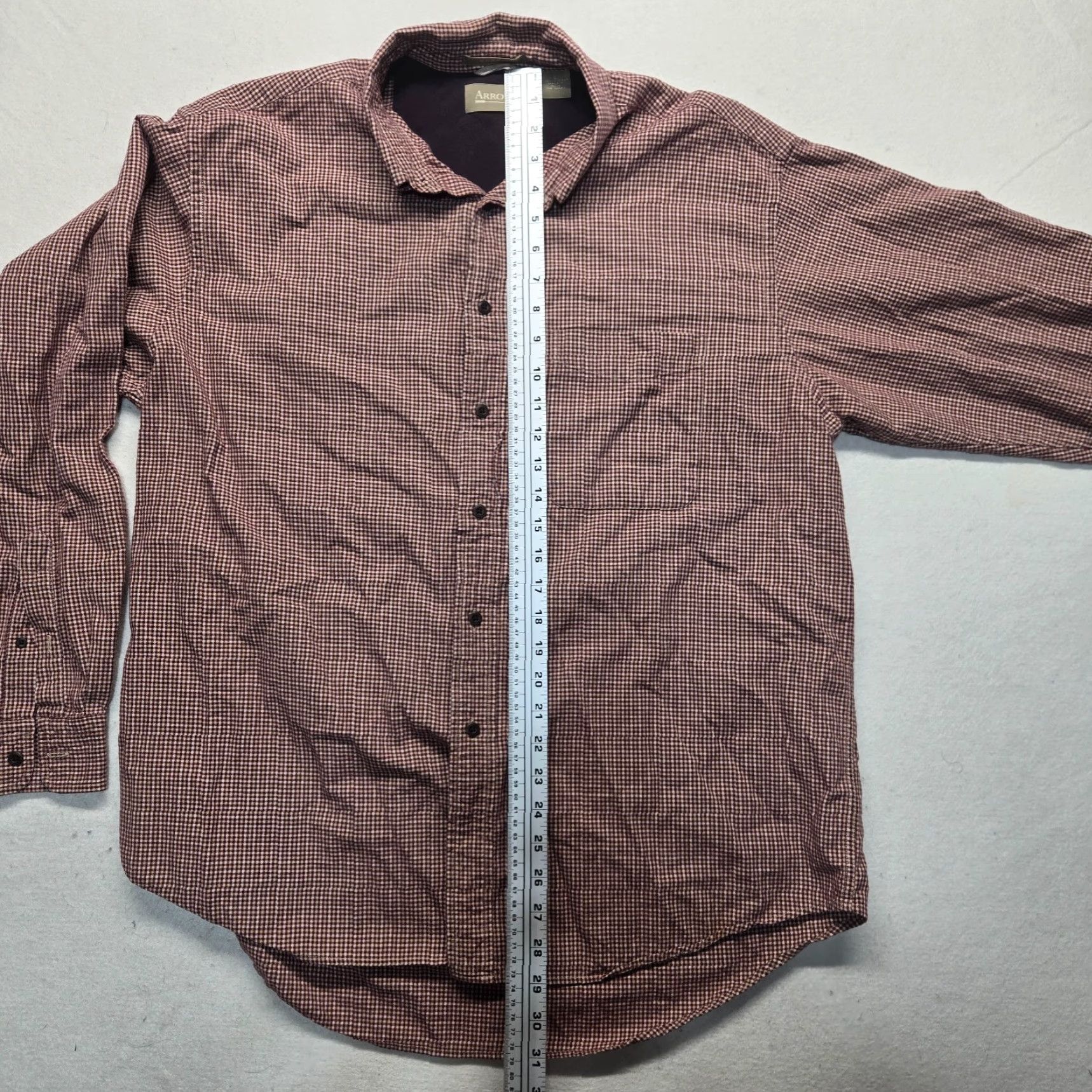 Arrow VINTAGE Arrow Men's Button-Up Shirt Long Sleeve Casual Cotton Brown Check Large Size US L / EU 52-54 / 3 - 6 Thumbnail