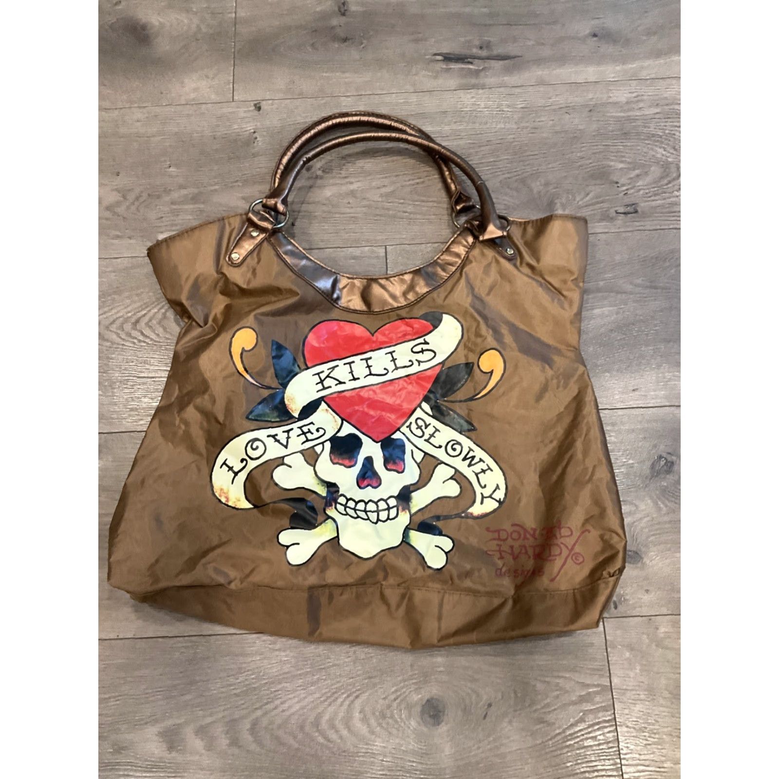 Ed Hardy Ed Hardy Handbags Womens Bronze Love Kills Slowly Vinyl Bag Size ONE SIZE - 2 Thumbnail