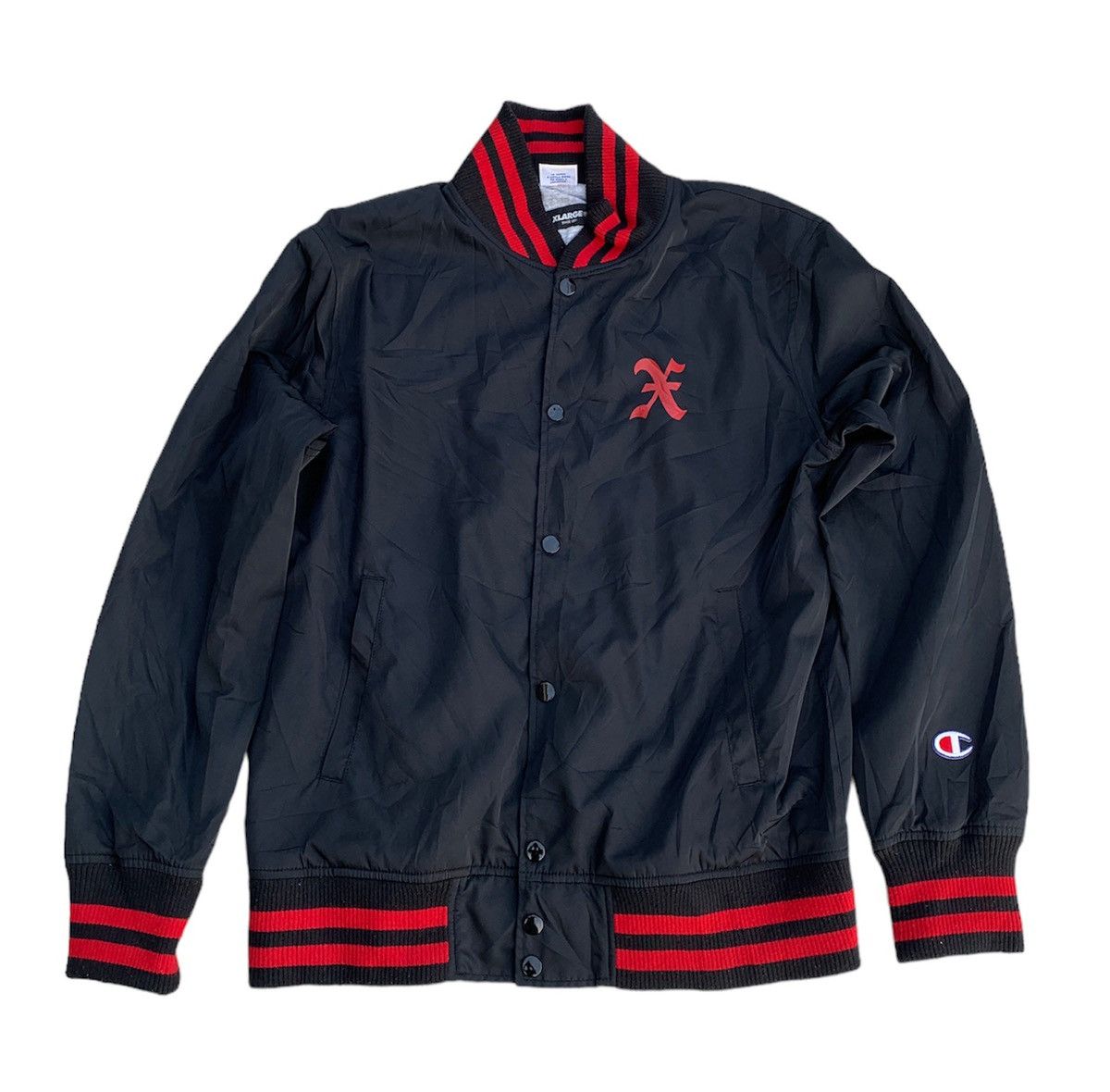 image of X Large X Champion Xlarge Crew Varsity Jacket in Black, Men's (Size Medium)