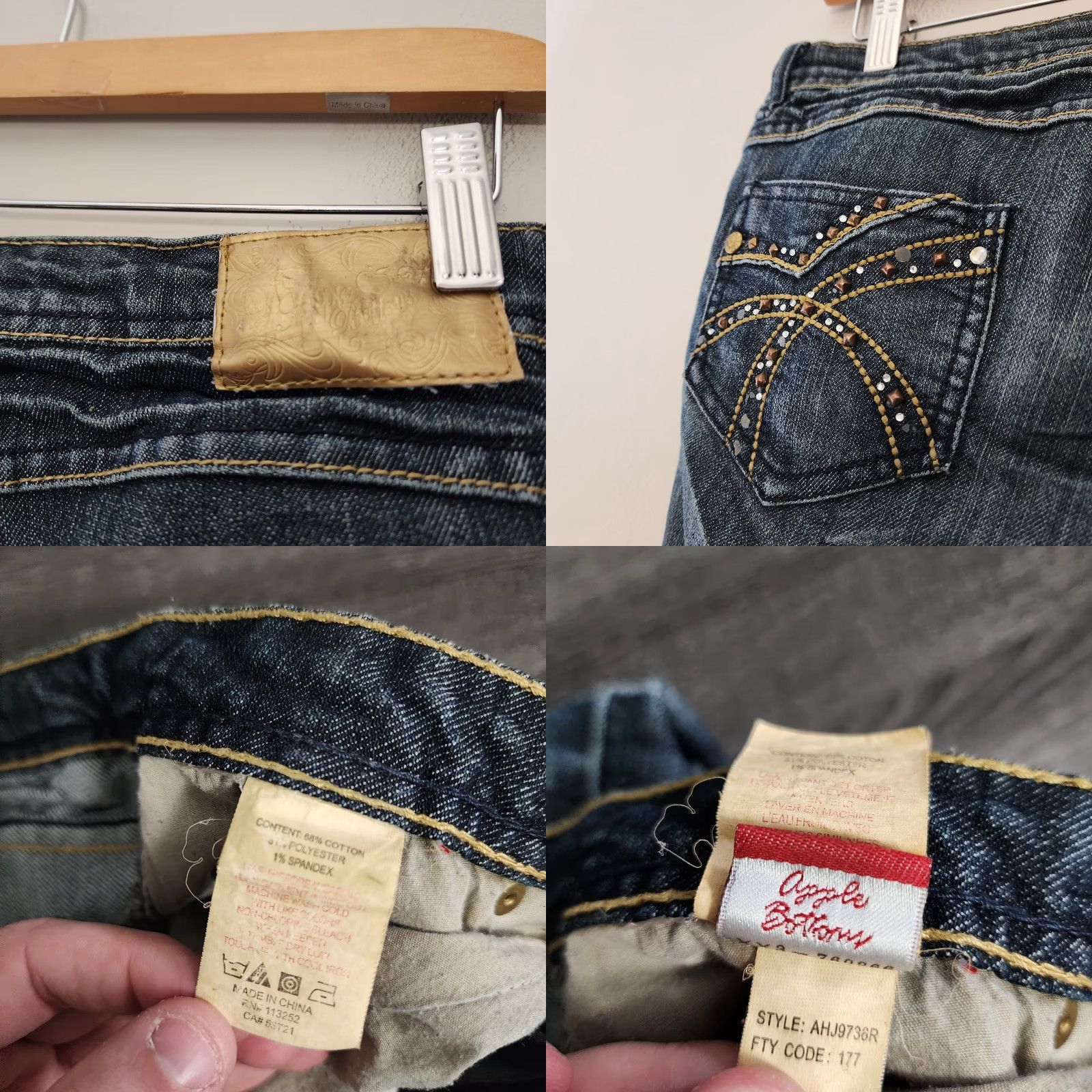 Vintage VINTAGE Apple Bottoms Jeans Women Long 32x33 Distressed Studded Dark Wash 9/10 Blue Straight Mens? Wait. Size 24" / US 00 / IT 34 - 8 Thumbnail