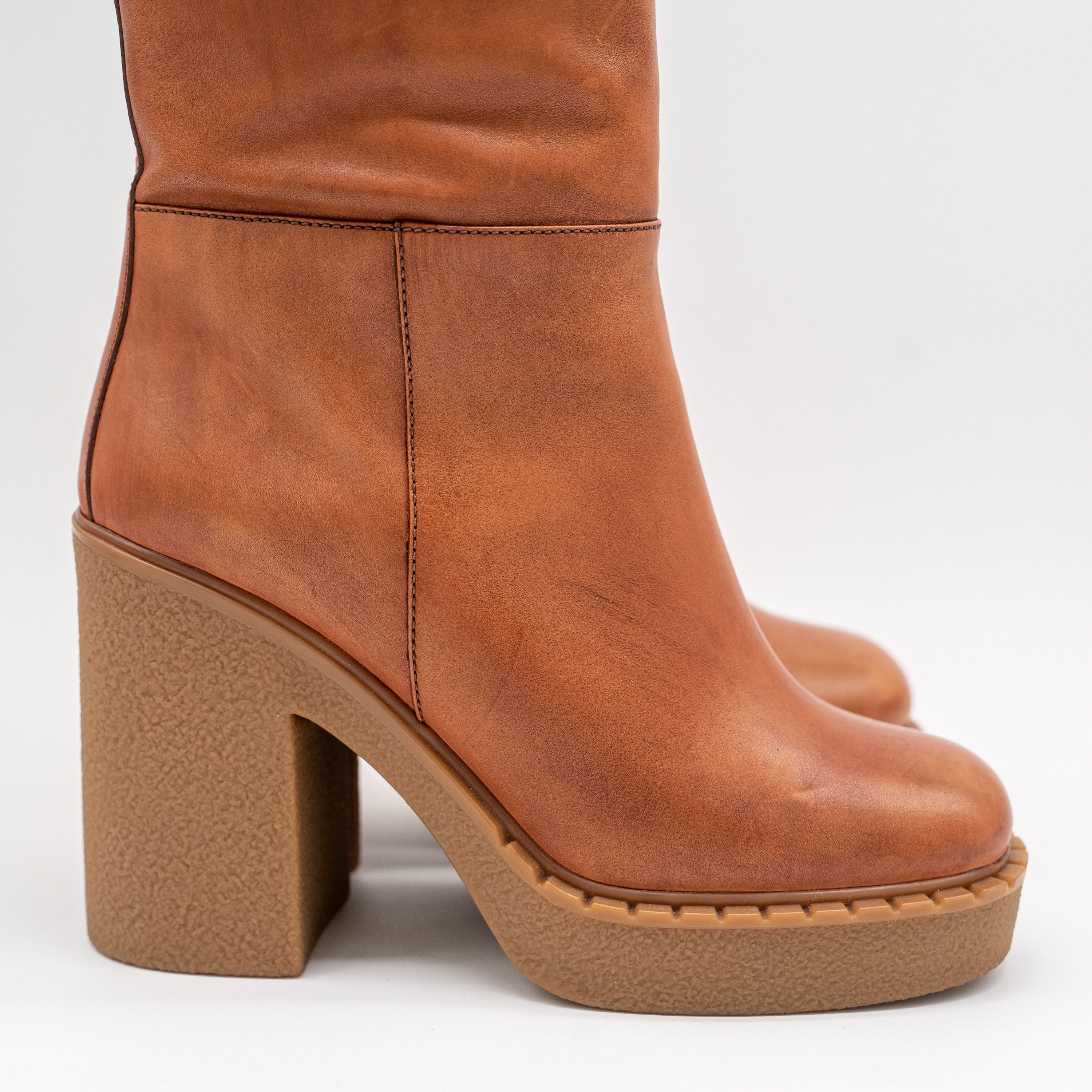 Prada 40eu 10 US Prada Cognac Shearling Fur Block Heel Boots Brown Size US 10 / IT 40 - 7 Thumbnail