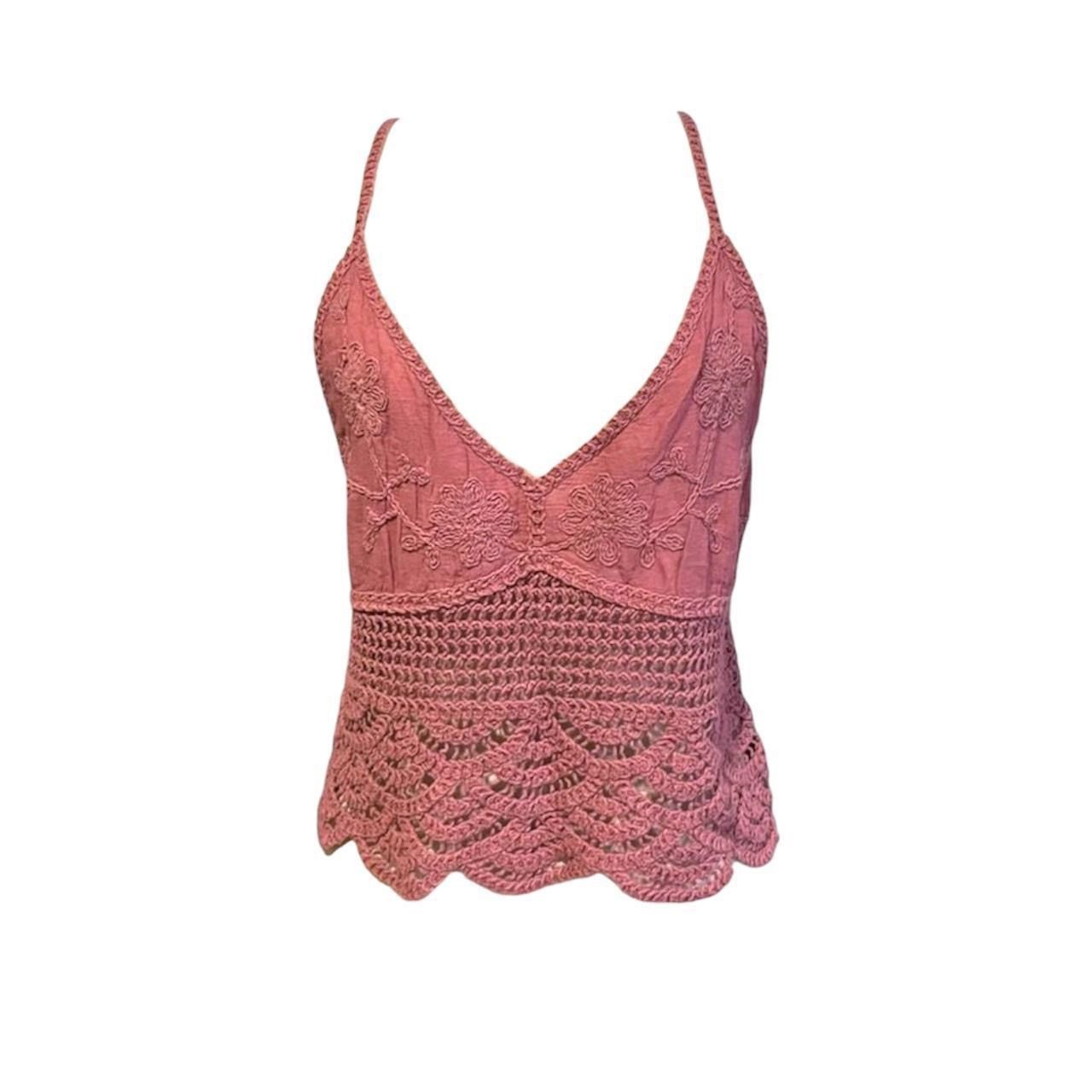 Other y2k cottage fairy pink crochet cami top w/ floral embroidery Size M / US 6-8 / IT 42-44 - 1 Thumbnail