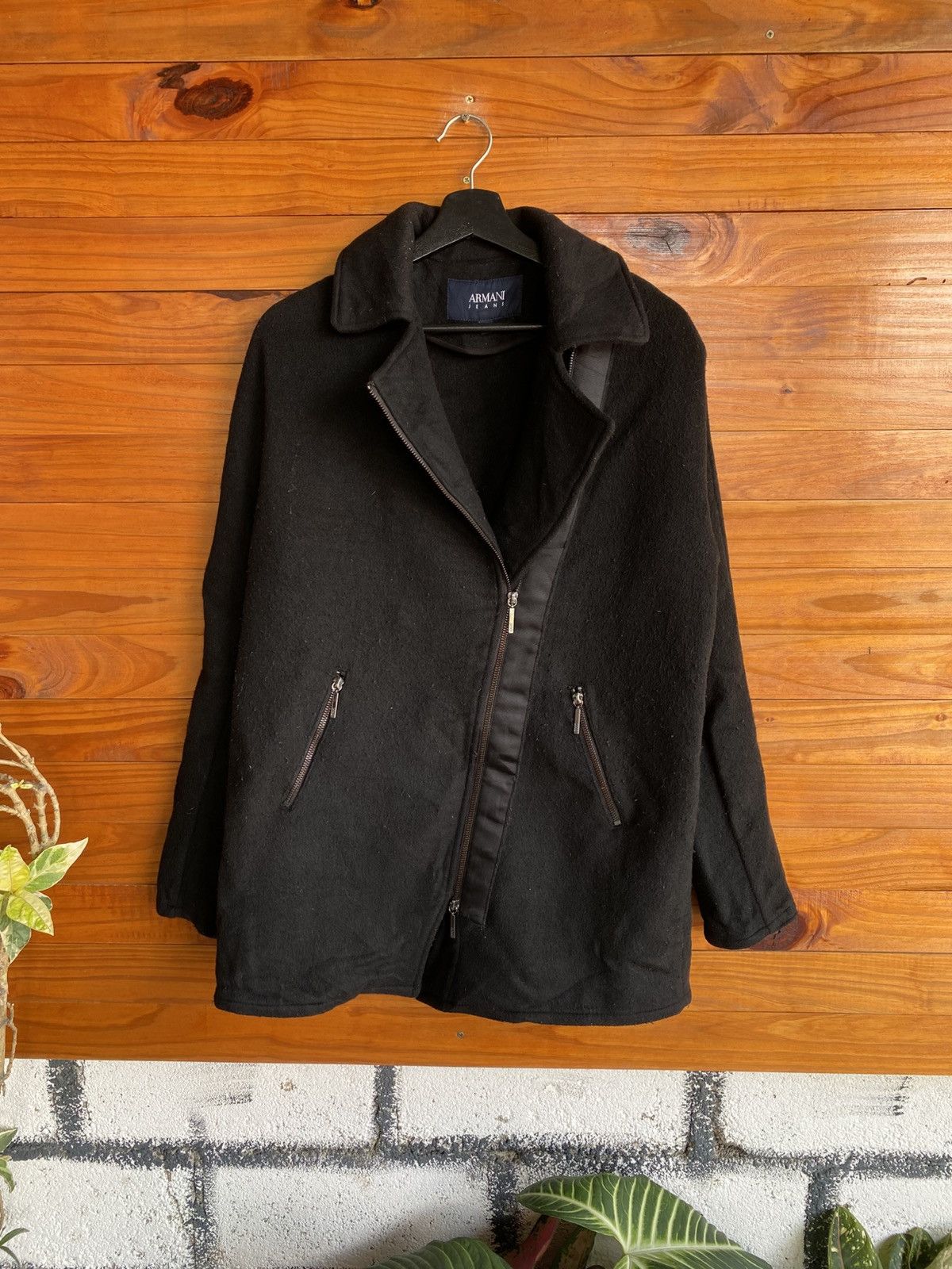 Armani Vintage Armani Jeans Black Wool Zip Jacket Minimal Designer Size US M / EU 48-50 / 2 - 3 Thumbnail