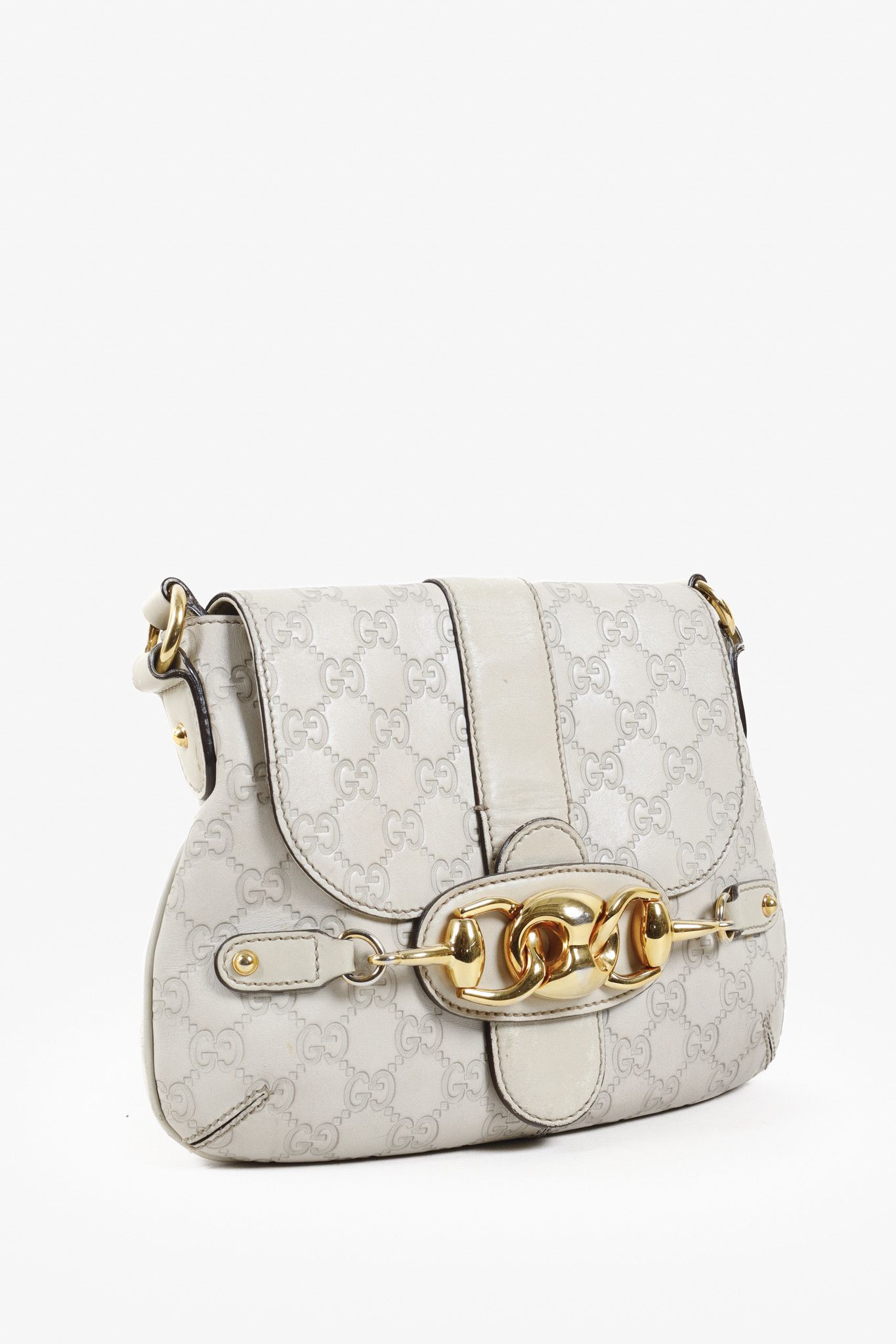 Gucci Gucci Off-White Embossed Monogram Horsebit Shoulder Bag Size ONE SIZE - 2 Thumbnail