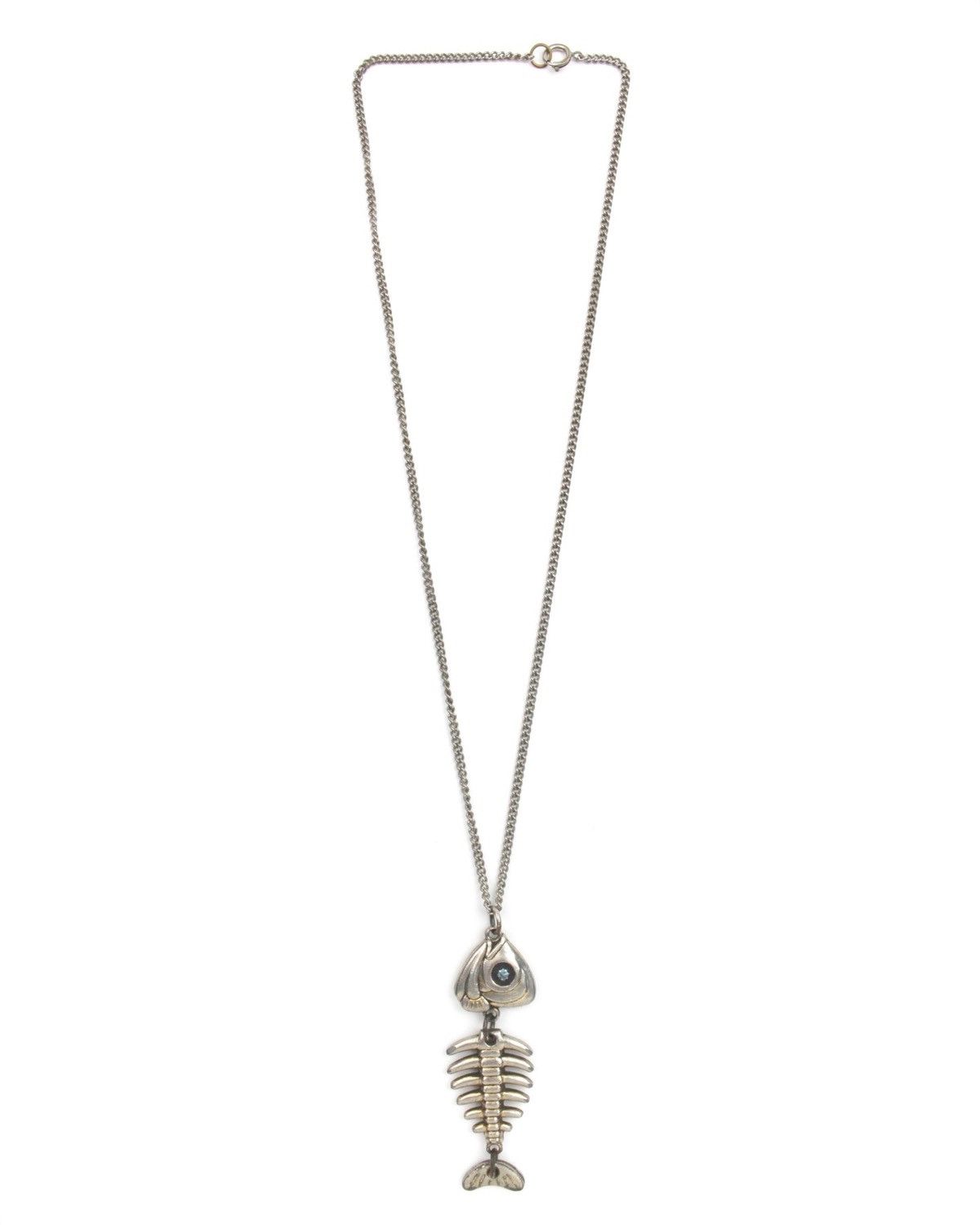 Vintage 2000S JAPANESE MADE SILVER-TONE BLUE EYE FISH BONES NECKLACE Size ONE SIZE - 2 Thumbnail
