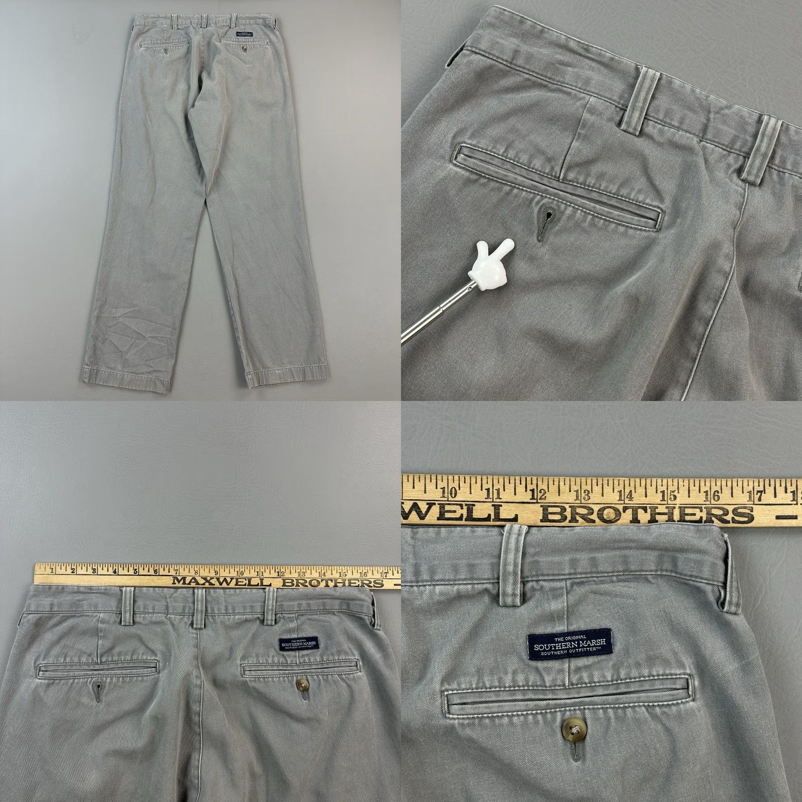 Vintage Southern Marsh Pants Mens 32x32 Gray Flat Front Chino Preppy Casual Stripeless Style Regular Fit Mens Pants Size US 32 / EU 48 - 9 Thumbnail