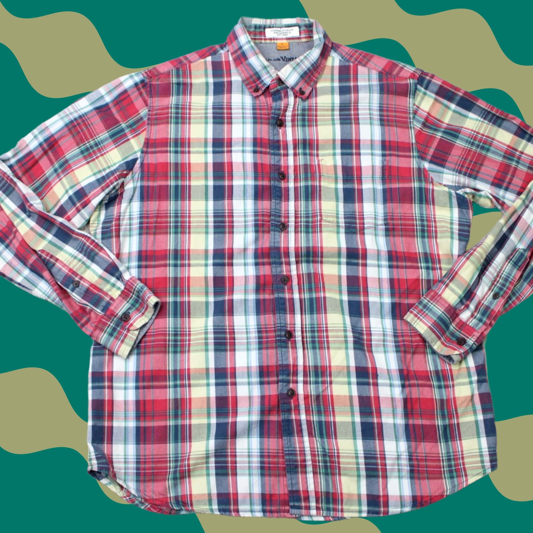 Vintage Tailor Vintage Shirt Men Large Red/Blue Flip Cuff 100% Cotton Long Sleeve Button Size US L / EU 52-54 / 3 - 1 Thumbnail