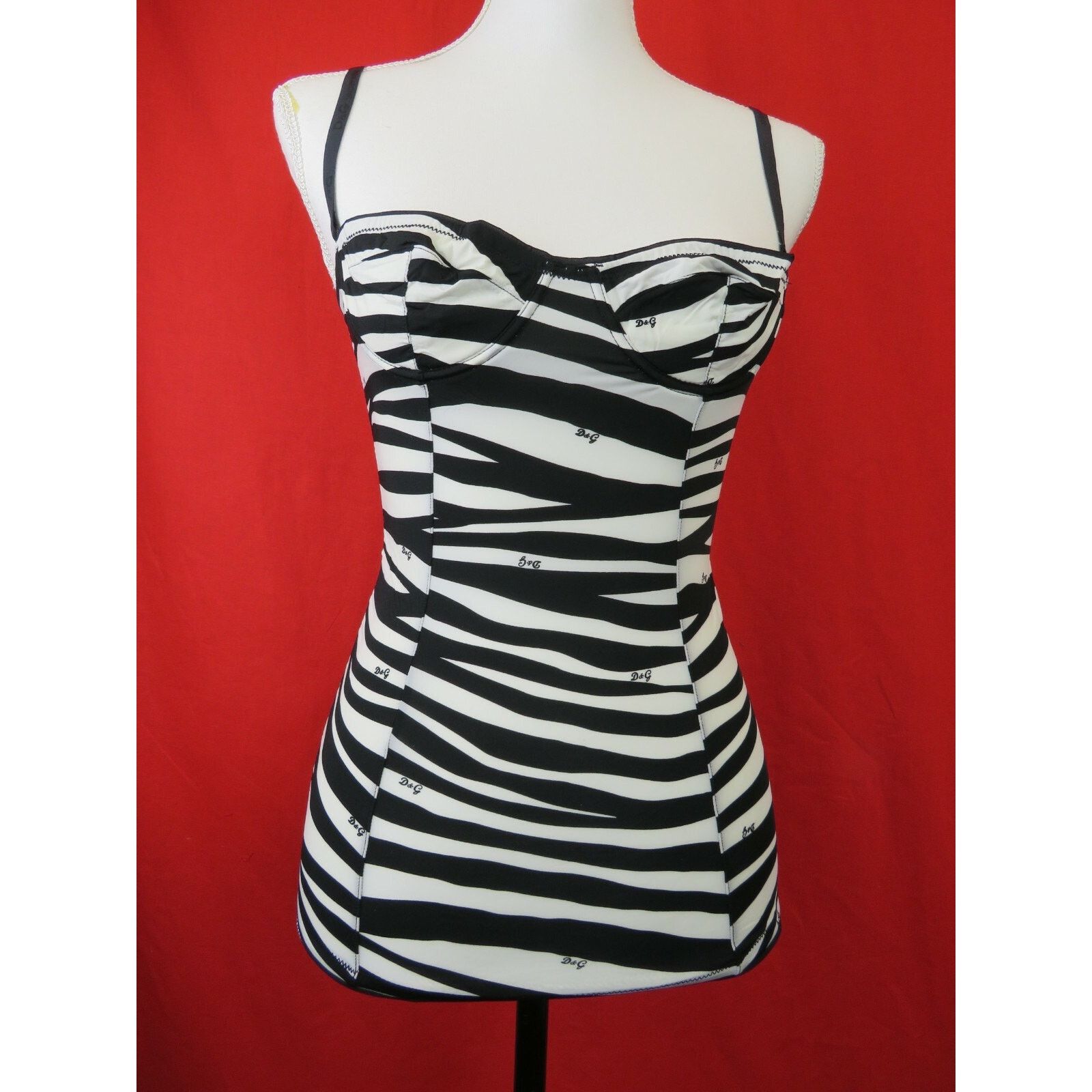 Dolce & Gabbana DOLCE GABBANA BLACK WHITE ZEBRA LOGO BRA STRETCH TANK TOP S Size S / US 4 / IT 40 - 1 Thumbnail