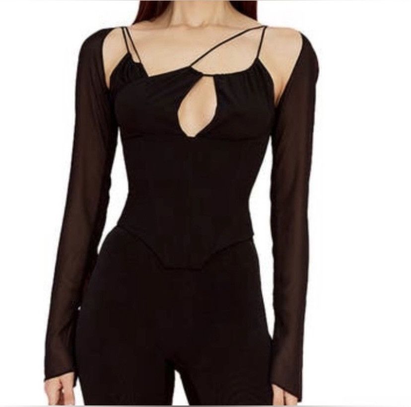 image of House Of Cb Florian Chiffon Corset Top Size S in Black, Women's