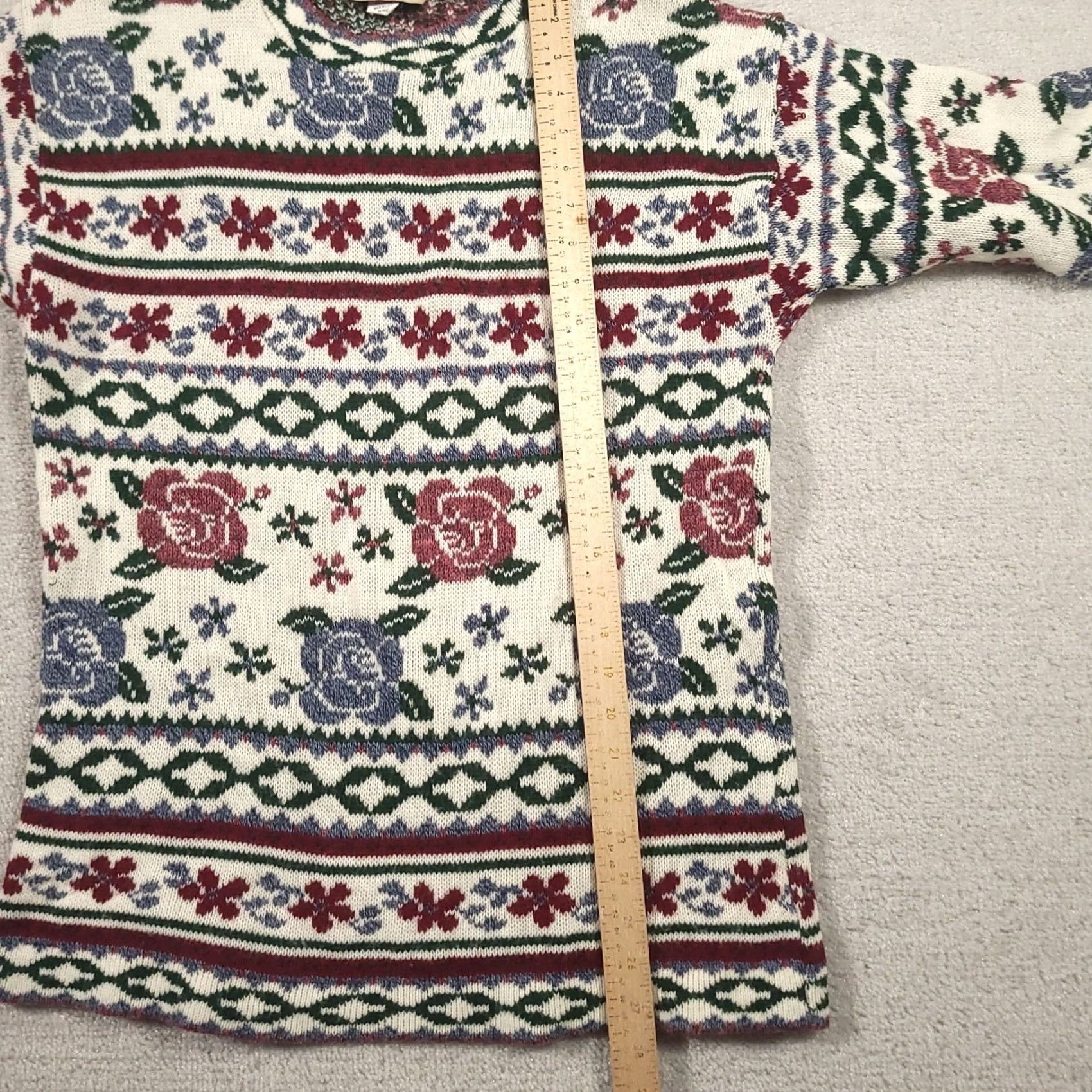 Vintage VINTAGE Carriage Court Floral Sweater Women Medium Knit Pullover Cottagecore 80s Crew Neck Long Sleeve All Seasons White Regular Womens Size M / US 6-8 / IT 42-44 - 5 Thumbnail