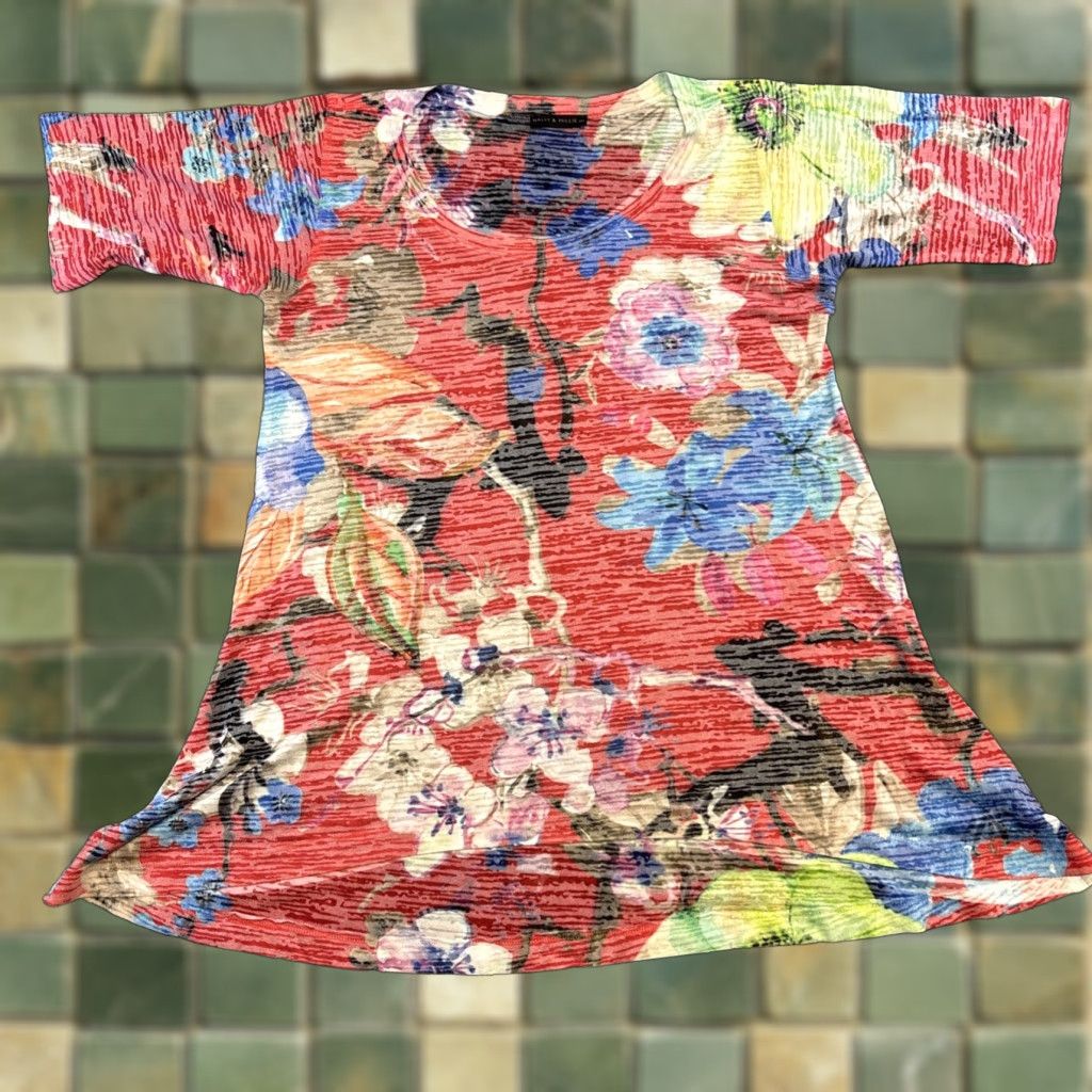 Pinko Nally & Millie Blouse Shirt Womens L Multicolor Floral USA Topoversize Artsy Abstract Small Pink Size L / US 10 / IT 46 - 1 Thumbnail