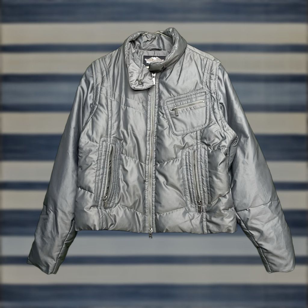 Harley Davidson VINTAGE Harley-Davidson Jacket Womens L Full Zip Puffer Riding HD Coat Gray Long Sleeve Outer Nylon Size L / US 10 / IT 46 - 1 Thumbnail
