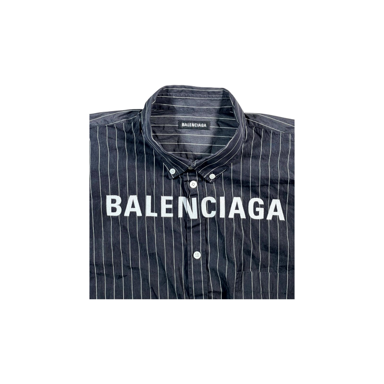 Balenciaga Balenciaga Pin Stripe Chest Logo Button Up Black Shirt Size US L / EU 52-54 / 3 - 3 Thumbnail