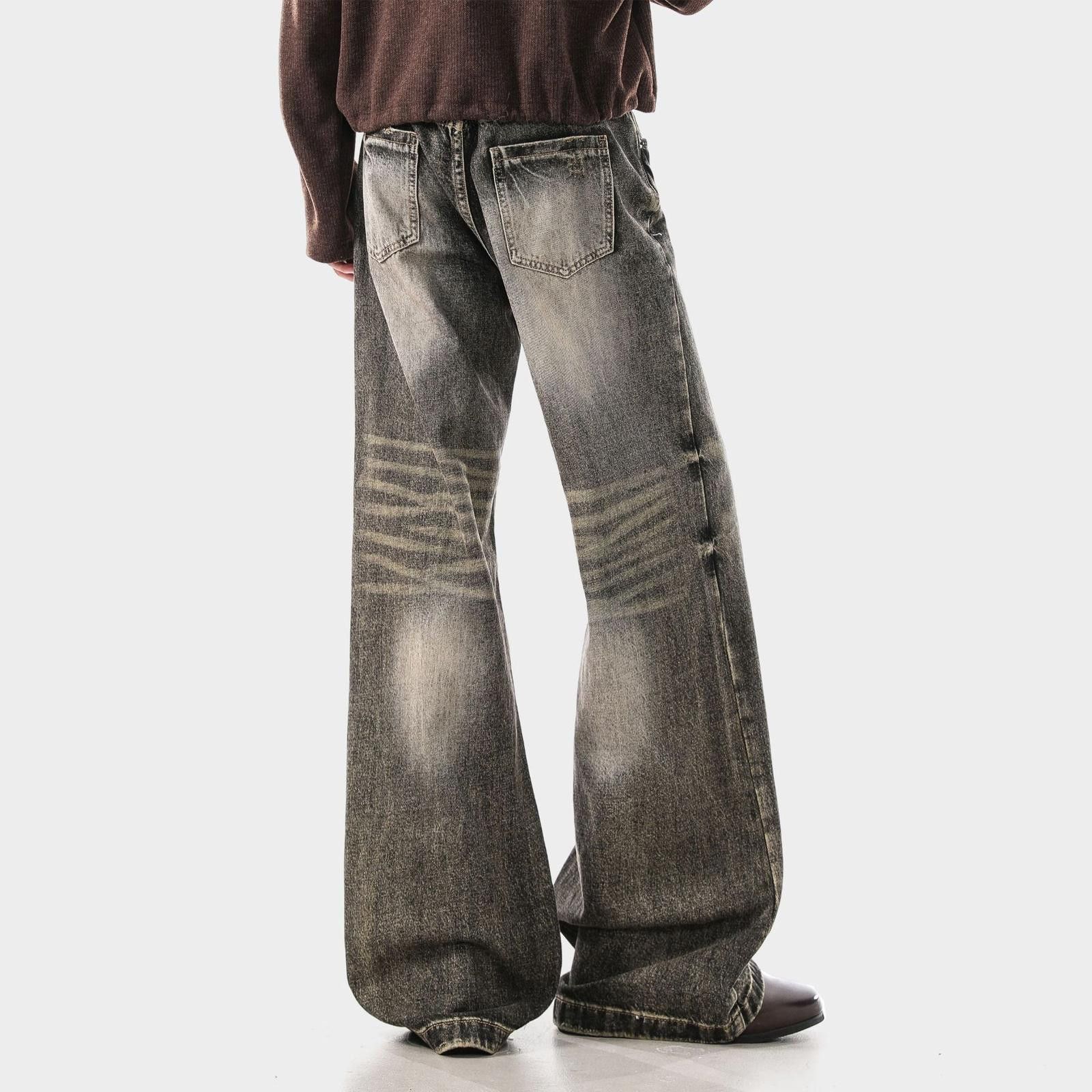Vintage Black Distressed Wide Leg Jeans, Baggy Denim Pants Size US 32 / EU 48 - 4 Thumbnail