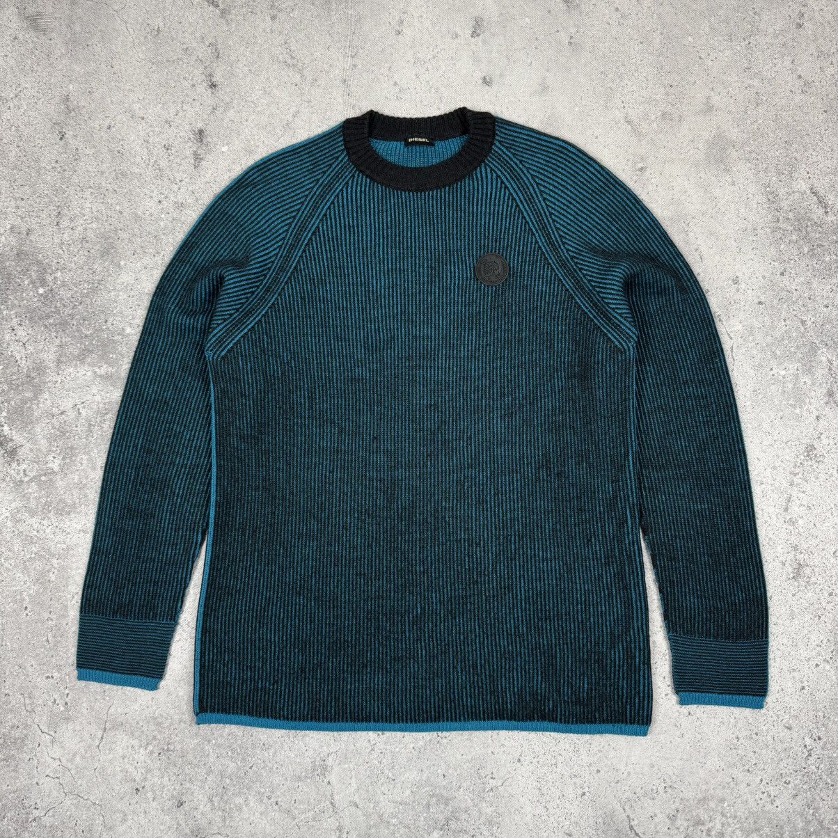 Diesel Diesel Ribbed Tight Knit Sweater Blue & Black Y2K Archive Size US L / EU 52-54 / 3 - 4 Thumbnail