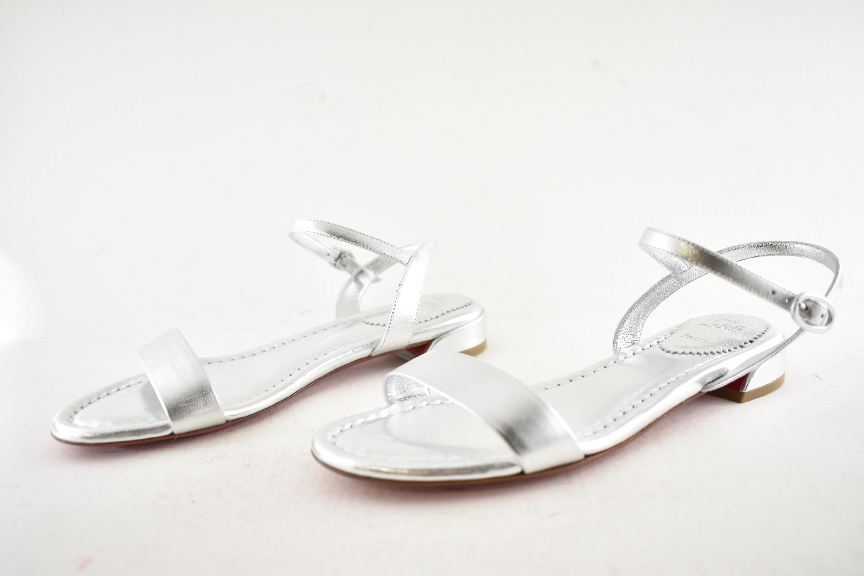 Christian Louboutin Sweet Jane Sandal Flat Silver Nappa Leather Ankle Strap 40.5 Size US 10.5 / IT 40.5 - 9 Thumbnail