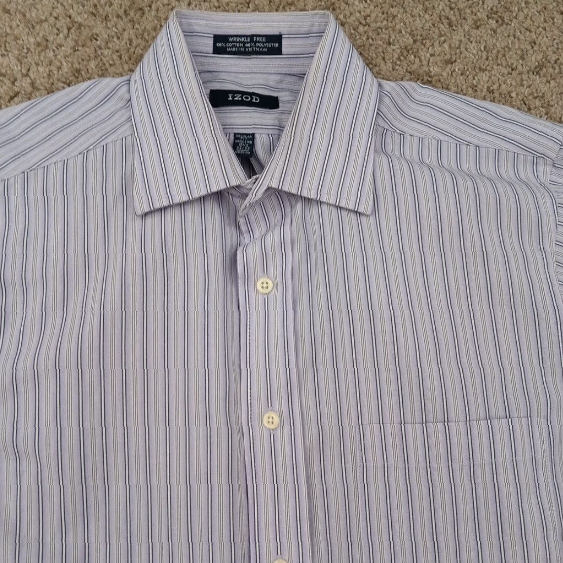 Izod IZOD Shirt Mens Medium Purple Striped Long Sleeve Button Up Cotton Blend Size US M / EU 48-50 / 2 - 2 Thumbnail