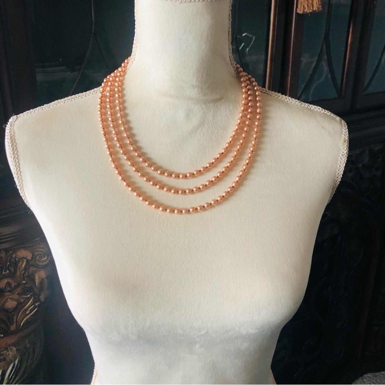 Handmade Handcrafted triple strand Czech glass Pearl necklace Size ONE SIZE - 2 Thumbnail