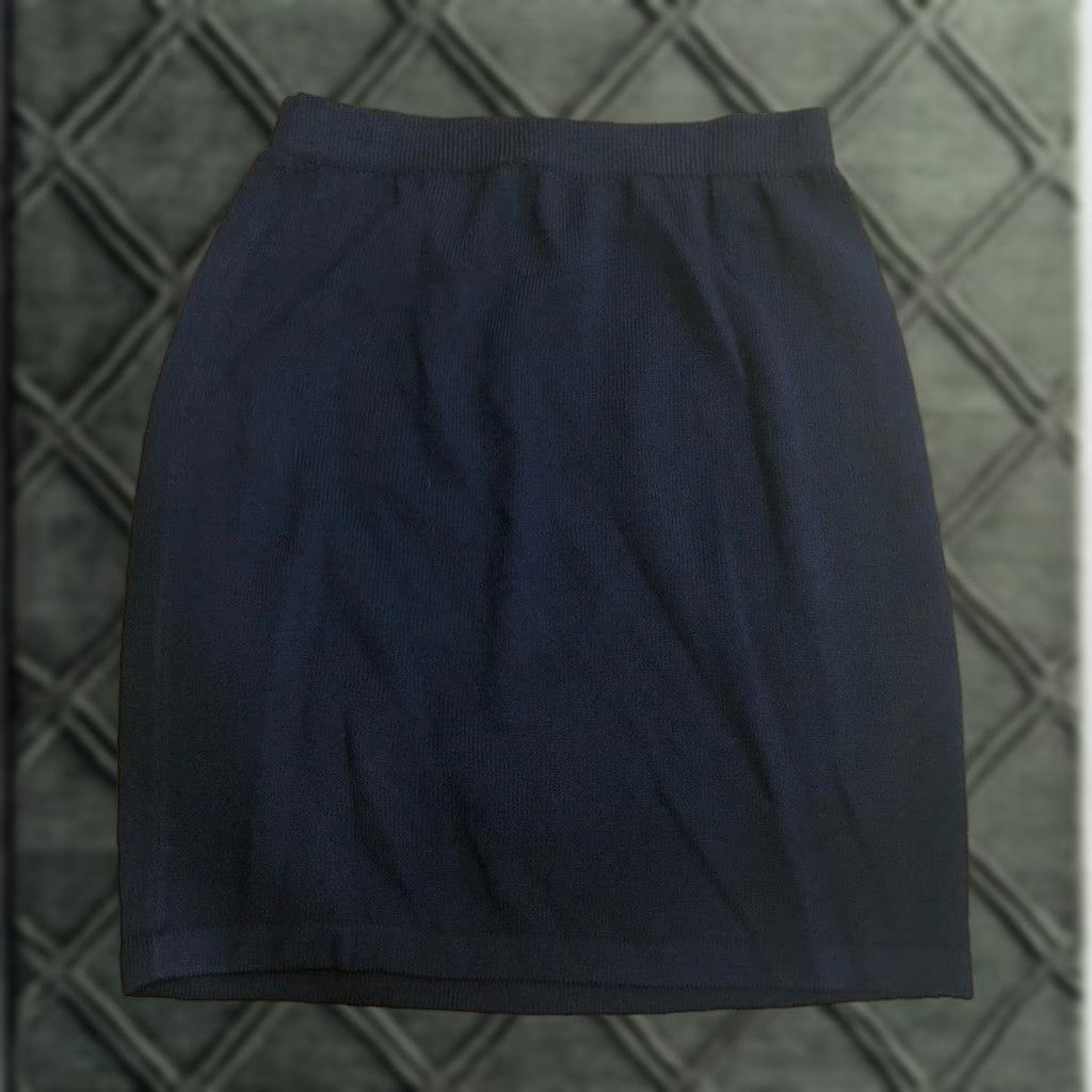 St. John Basics Navy Blue Santana Knit Wool Pull On Pencil Skirt Size 12