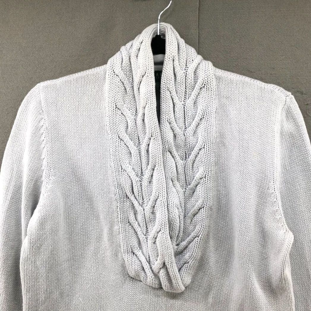 Ralph Lauren VINTAGE Lauren Ralph Lauren Shawl Collar Sweater Knit Dusty Gray Cotton Womens Medium M Blue Pullover V-Neck Long Sleeve Size M / US 6-8 / IT 42-44 - 4 Thumbnail