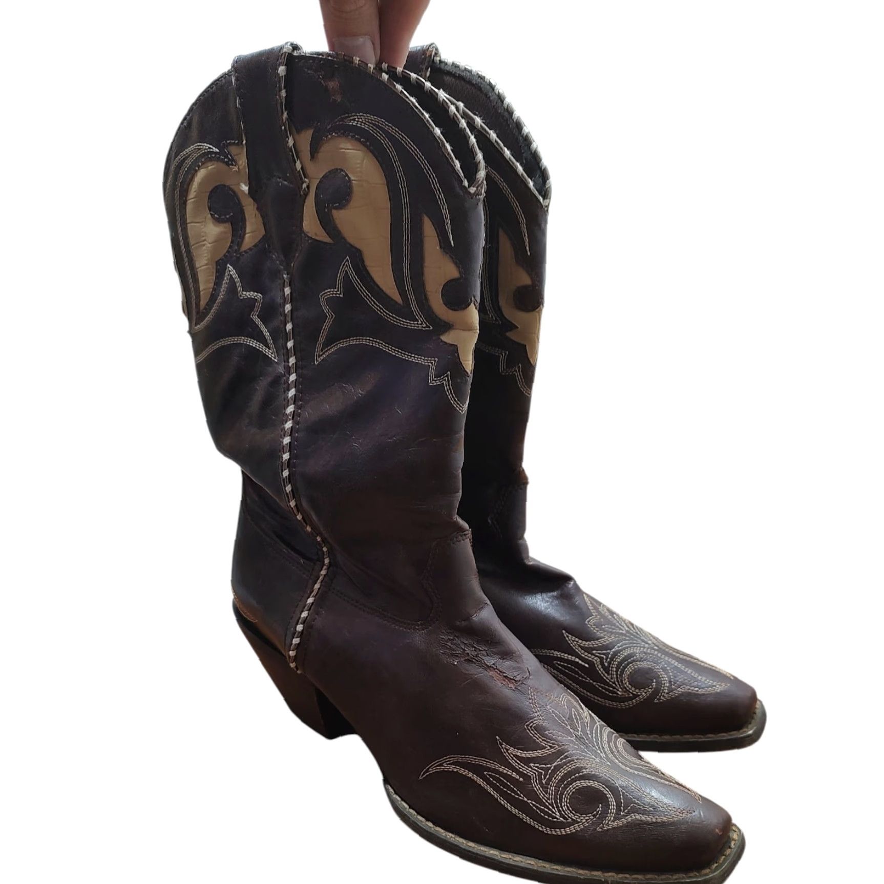 Durango Durango Crush Western Boot Mids Calf 11" Peek-A-Boot Brown Leather 10M Womens Boots Cowboy Cowgirl 90s Theme? Size US 8 / IT 38 - 3 Thumbnail