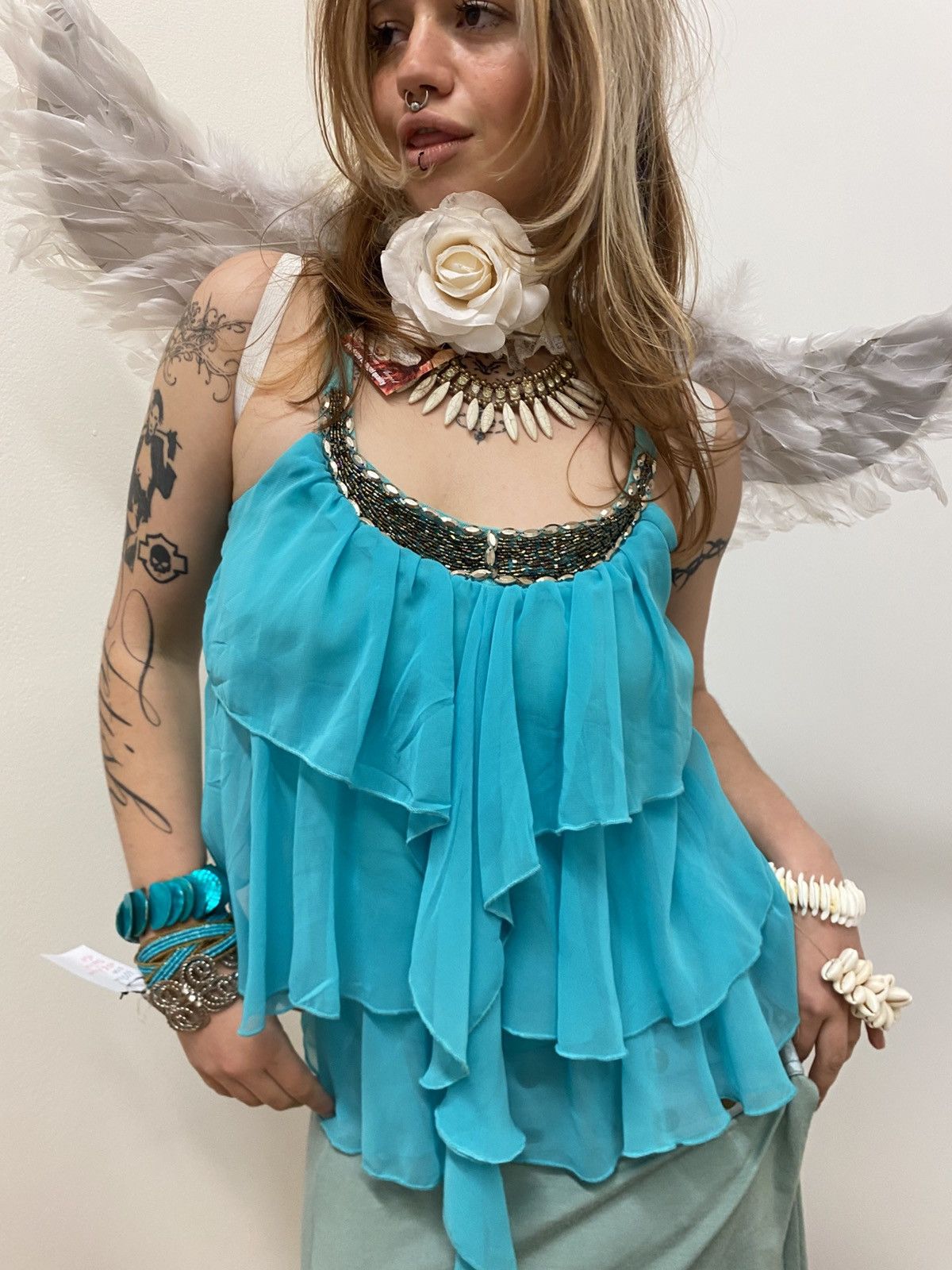 Vintage Bright blue cotton fairy-like vest top Size M / US 6-8 / IT 42-44 - 1 Thumbnail