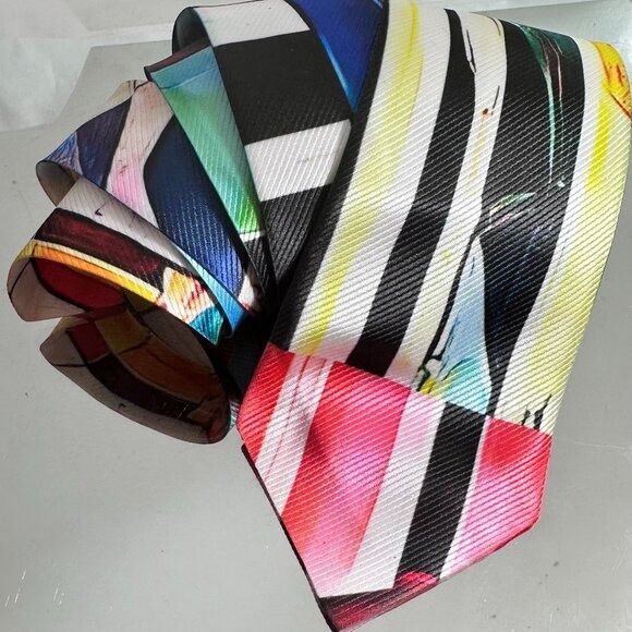 Handmade Modernist Striped Tie Retro Abstract Menswear Tie Necktie Mi Size ONE SIZE - 2 Thumbnail