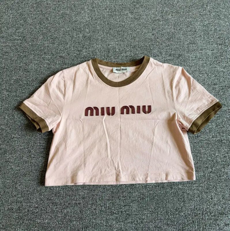 Miu Miu Miu Miu Pink Cropped Cotton T-Shirt 0089 Size S / US 4 / IT 40 - 1 Thumbnail