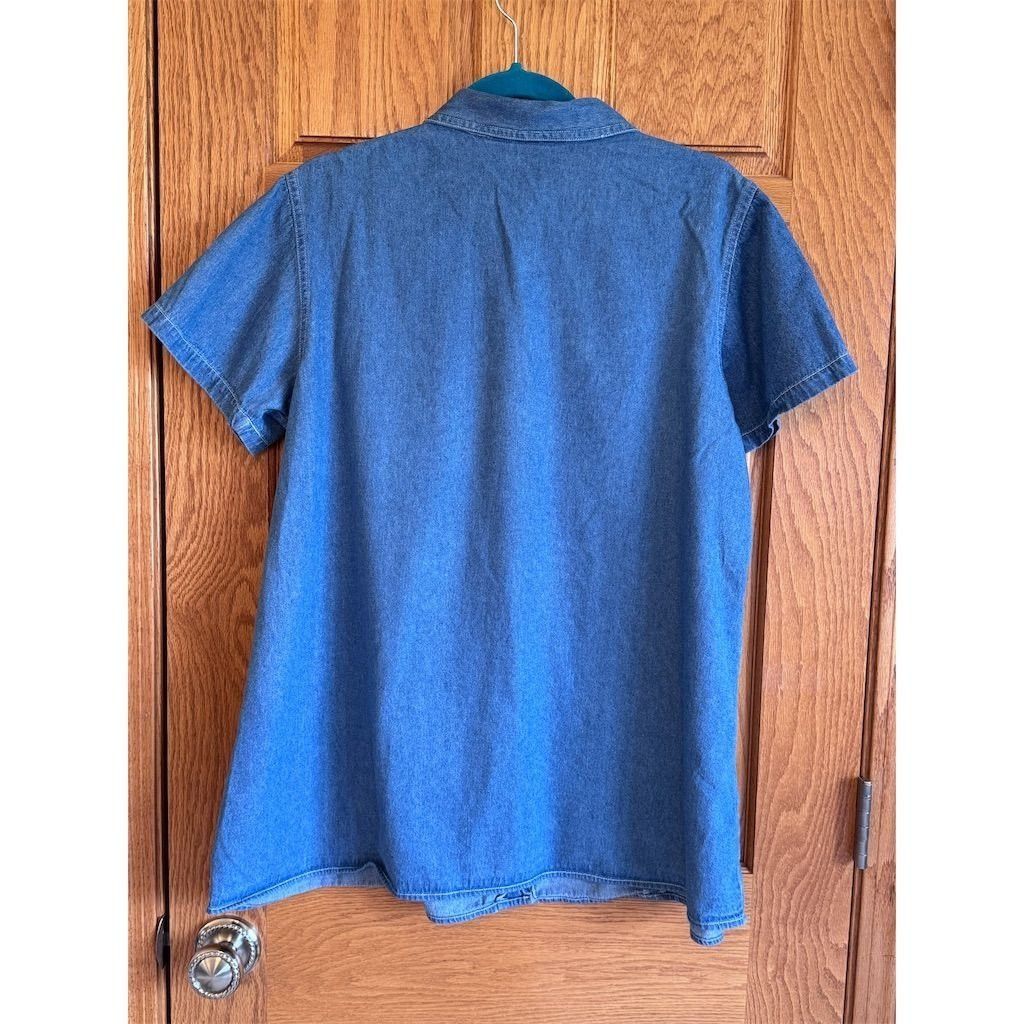 Other Duo Maternity Button Up Shirt Blue Collared Short Sleeve L Size L / US 10 / IT 46 - 2 Thumbnail