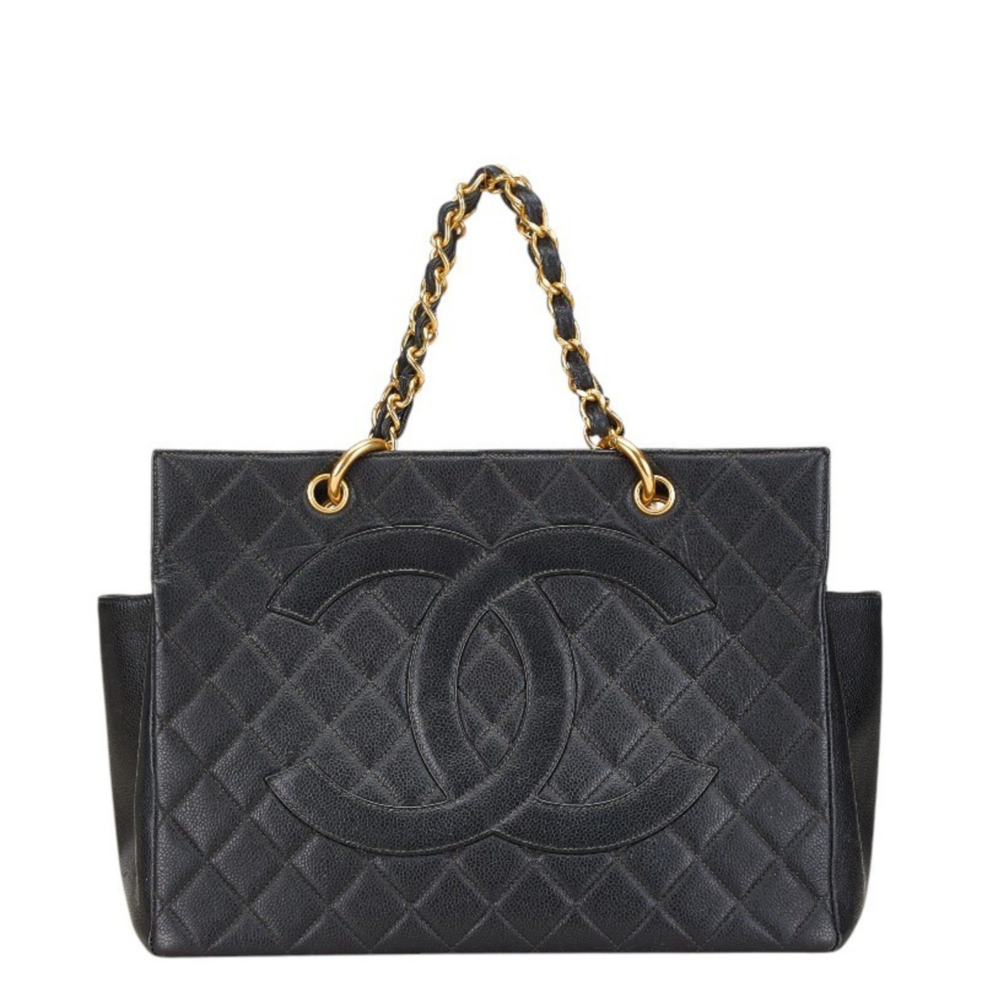 CHANEL Coco Mark Matelasse Chain Handbag Tote Bag in Black Caviar Skin for Women main image 10