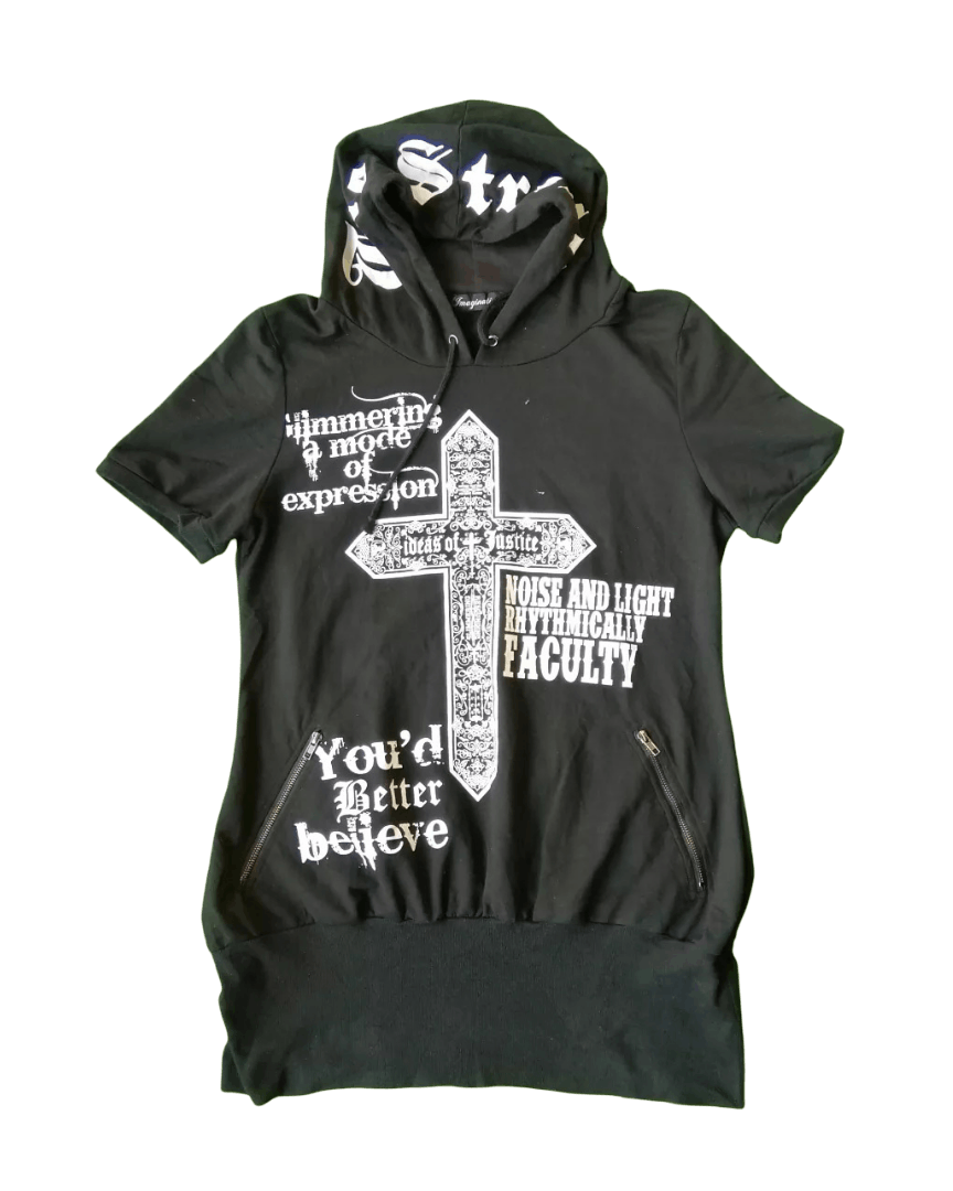 If Six Was Nine Imagination Punk Gothic Black Emo Hooded Shortsleeve Shirt Size XL / US 12-14 / IT 48-50 - 1 Thumbnail