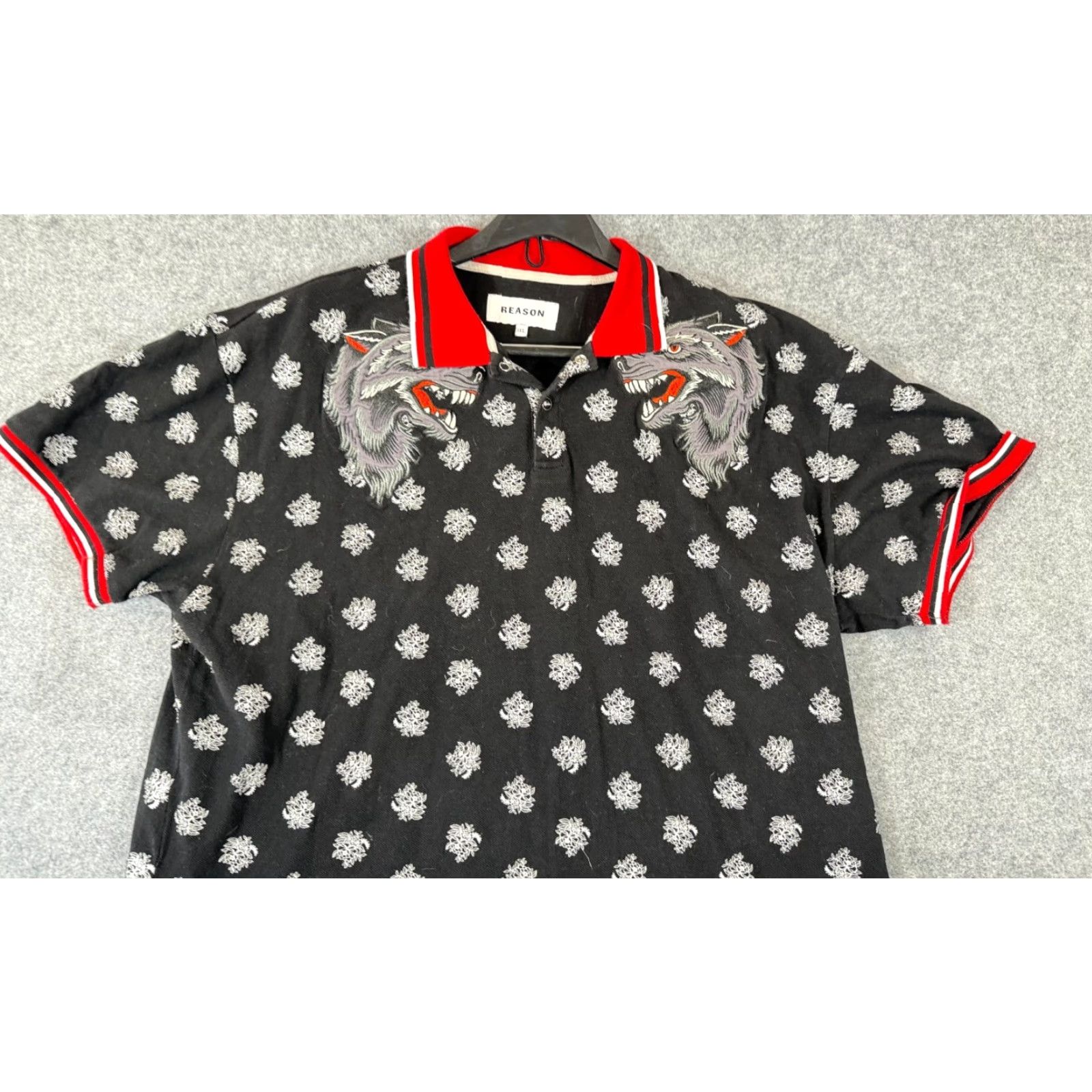 Reason Reason Polo Shirt Mens 3XL Red Black Wolf Floral Printed Snap Short Sleeve Polo Shirt Size US XXL / EU 58 / 5 - 3 Thumbnail