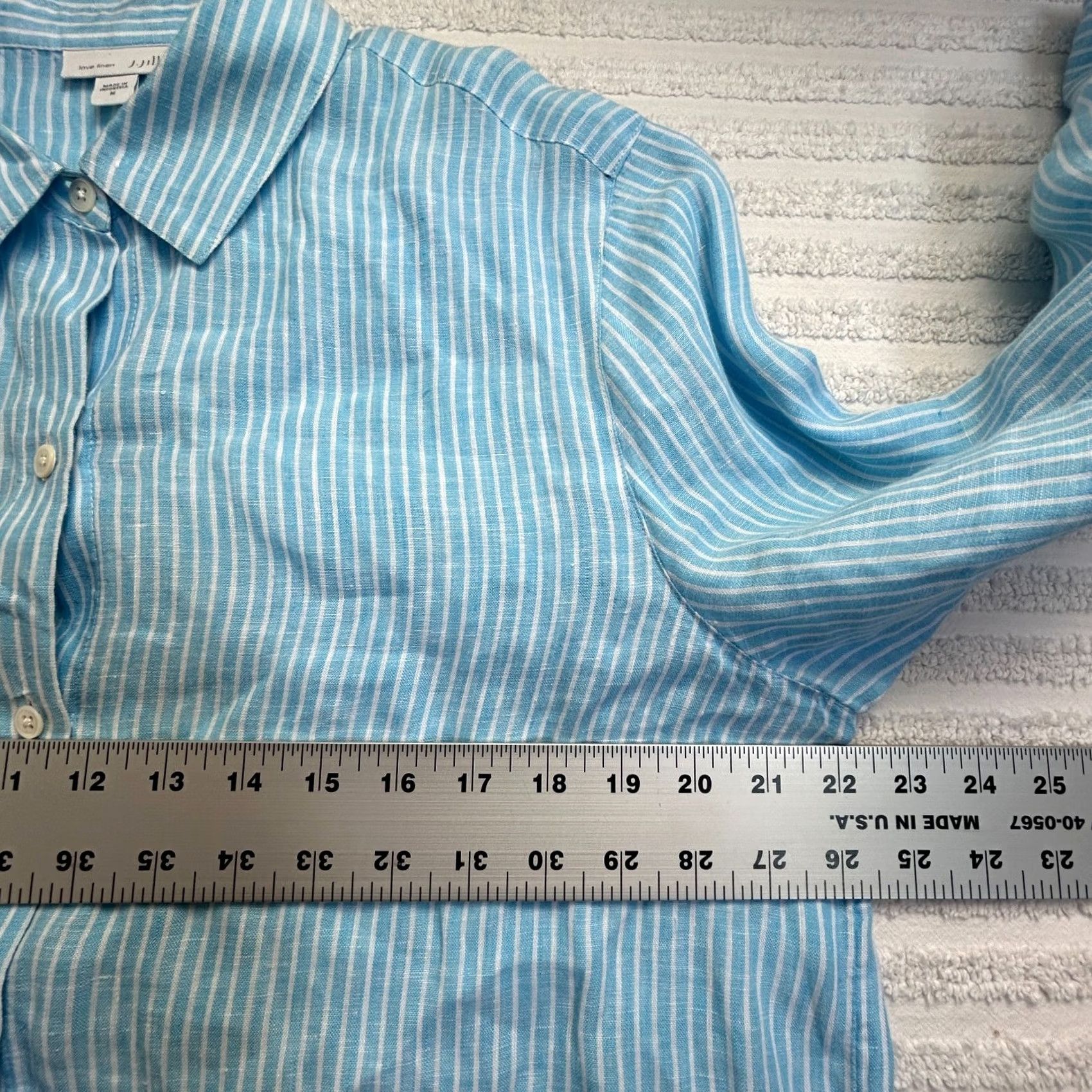 J. Jill J. Jill Linen Shirt Womens Medium Blue Pinstripe Long Sleeve Button Up Top Love Size M / US 6-8 / IT 42-44 - 6 Thumbnail