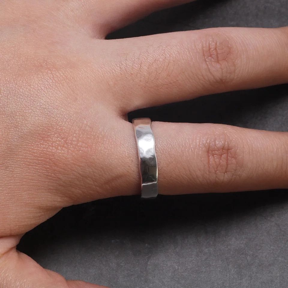 Jewelry × Vintage 925 Bright Hand Hammer Ring (Resizable) Size ONE SIZE - 4 Thumbnail