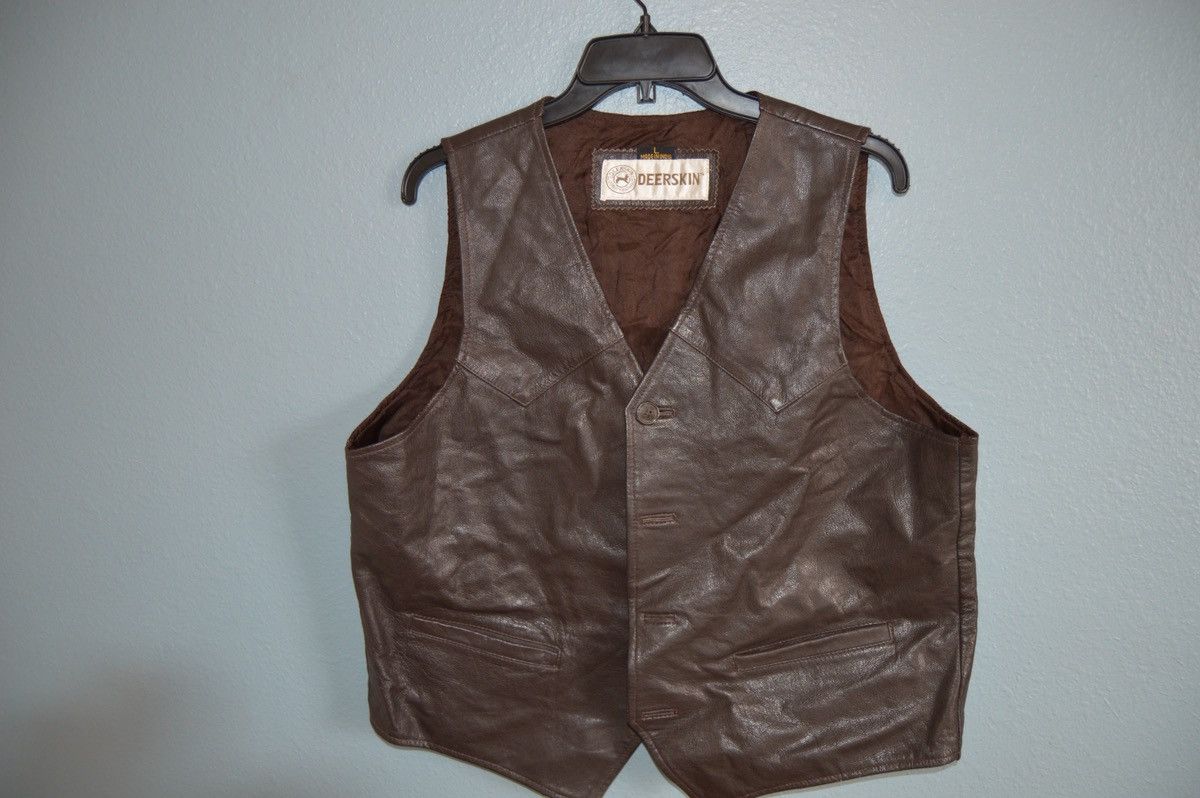 Other Vintage Deer Skin Brown Leather Vest Size 40L - 5 Thumbnail