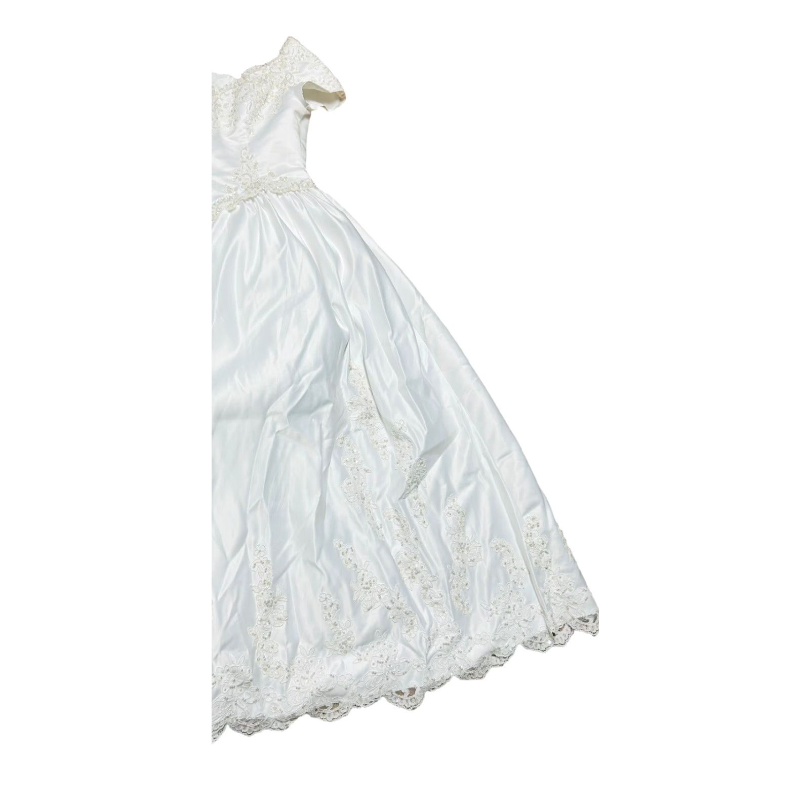 Vintage VINTAGE Women's Y2K Wedding Dress Ball Gown Duchess Satin White Sz12 Beaded Sleeved Cap Sleeve Read Size XL / US 12-14 / IT 48-50 - 3 Thumbnail