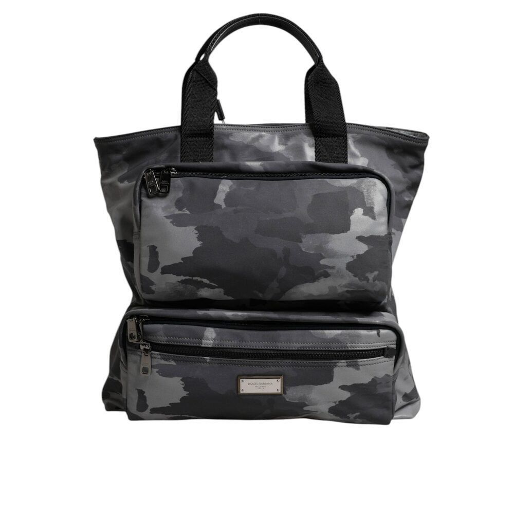 Dolce & Gabbana Dolce & Gabbana Gray Camo Cotton Multiple Compartments Tote Size ONE SIZE - 3 Thumbnail