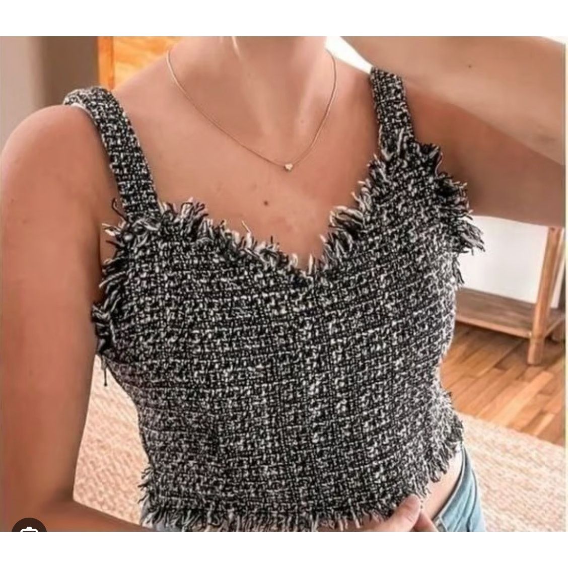 Anthropologie Mare Mare x Anthropologie Tweed Crop Top Fray Square Neck L Size L / US 10 / IT 46 - 1 Thumbnail