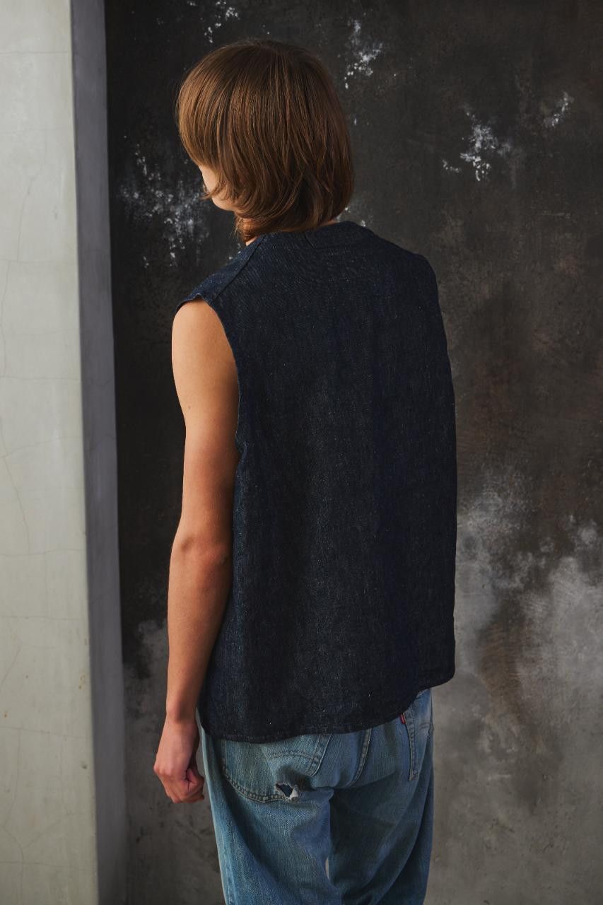 Nigel Cabourn Nigel Cabourn Lybro V-Neck Vest (Cotton Linen Denim) Size US L / EU 52-54 / 3 - 4 Thumbnail