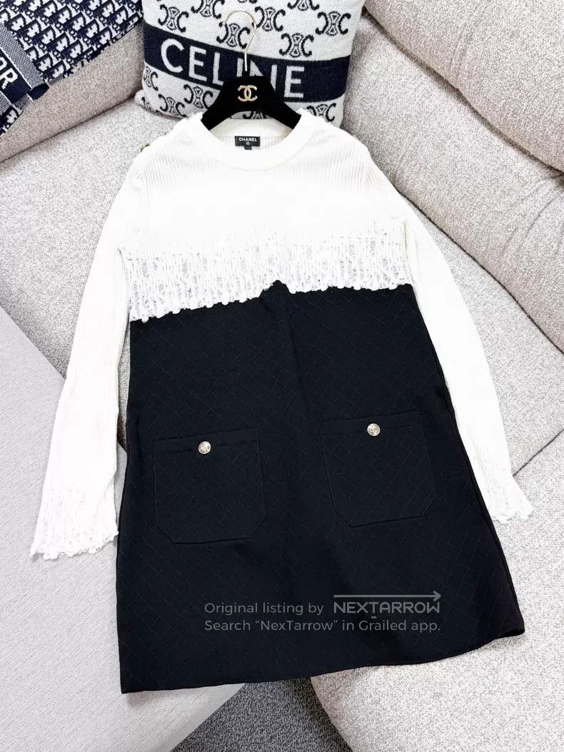 Chanel Chanel Lace stitching black and white color block knitted Size XS / US 0-2 / IT 36-38 - 2 Thumbnail