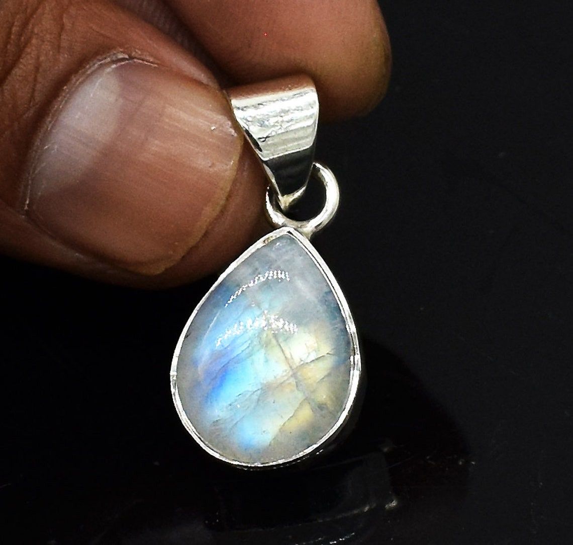 Handmade Genuine Rainbow moonstone Gemstone Pendant, Size ONE SIZE - 2 Thumbnail
