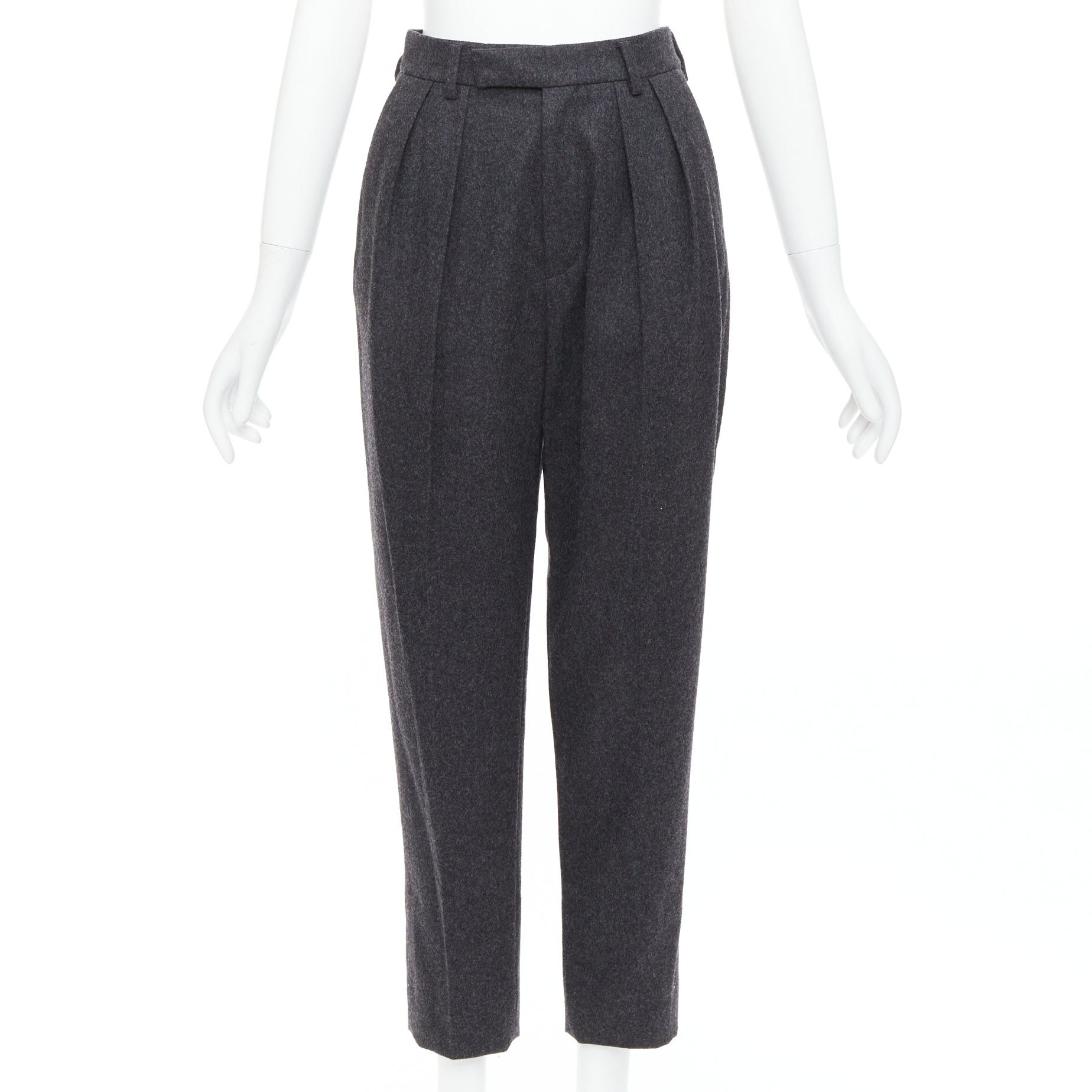 Celine CELINE grey 100% wool cotton lined double pleated front tapered pants FR34 XS Size 26" / US 2 / IT 38 - 1 Thumbnail
