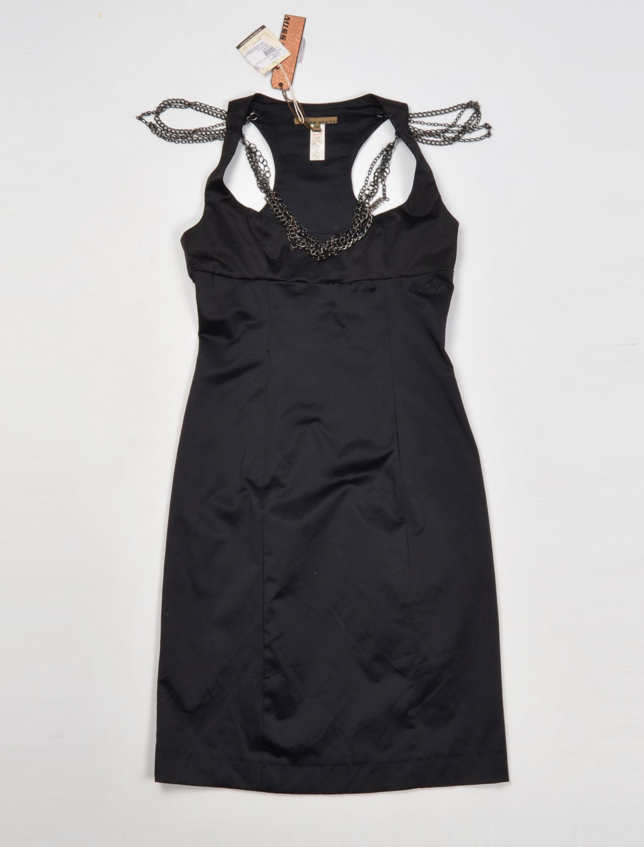 Miss Sixty Y2K Grunge Glam Chains Draped Bodycon Dress