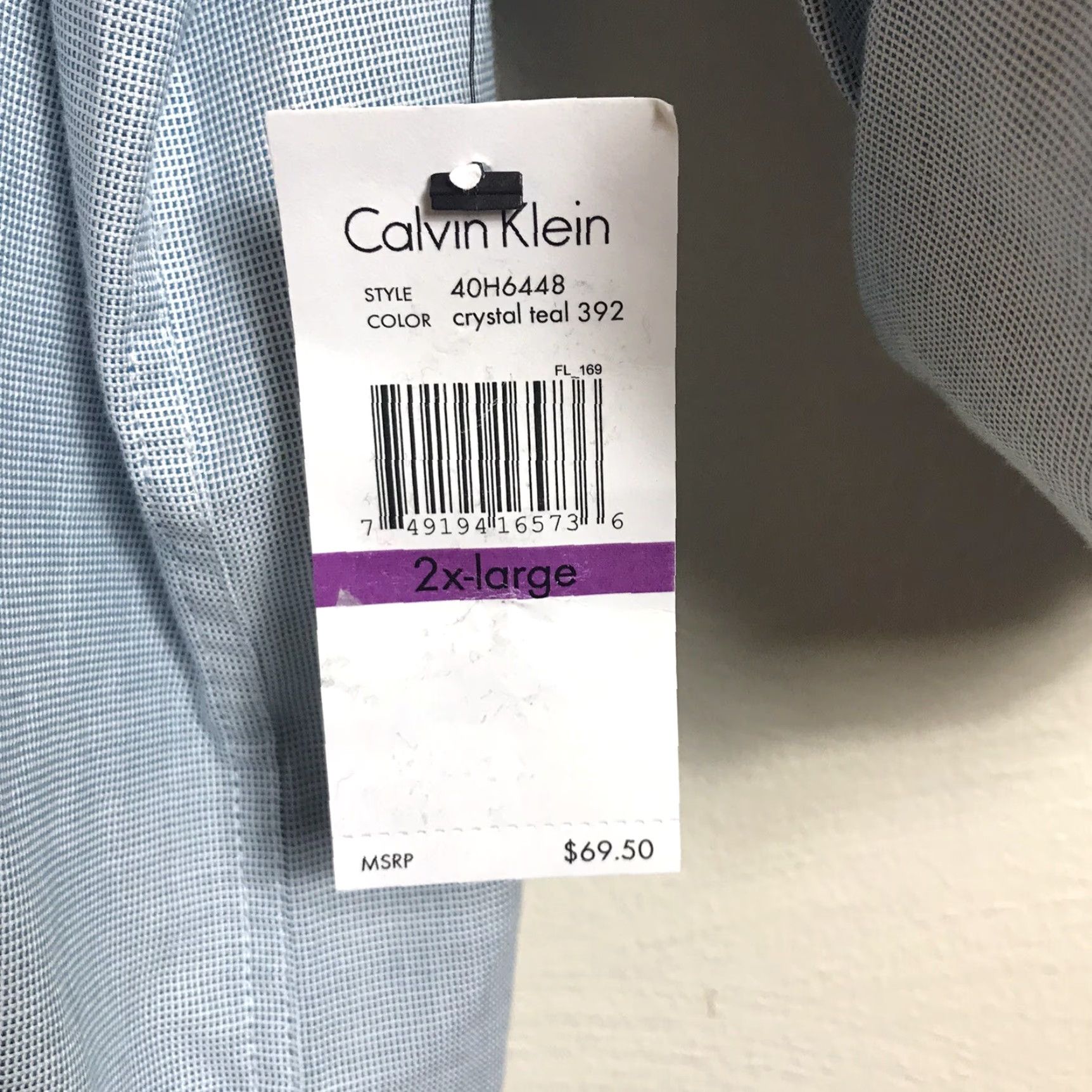 Calvin Klein Calvin Klein Shirt Mens XXL Cotton Roll-Up Sleeve Teal Button Up Cash? 69.50 Size US XXL / EU 58 / 5 - 4 Thumbnail